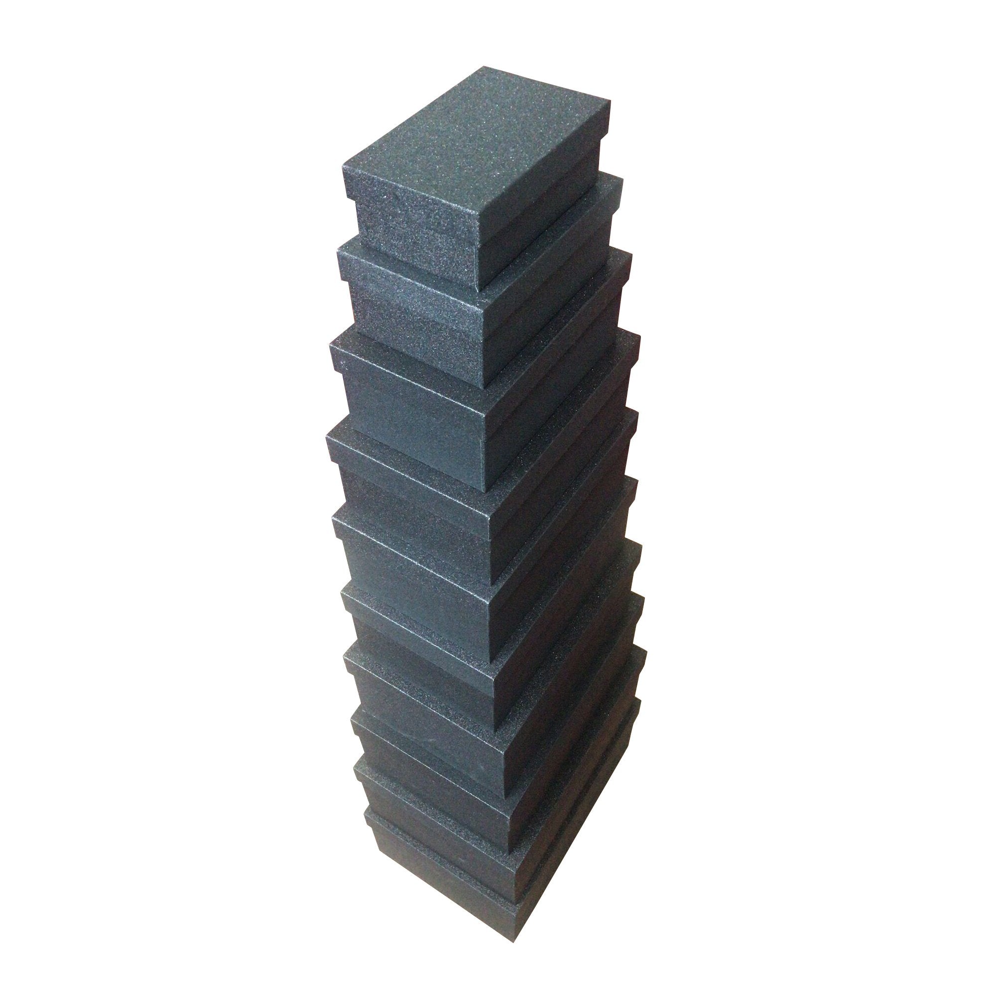 Wholesale Black Rectangular Sparkly Glitter Rigid Stacking Gift Boxes