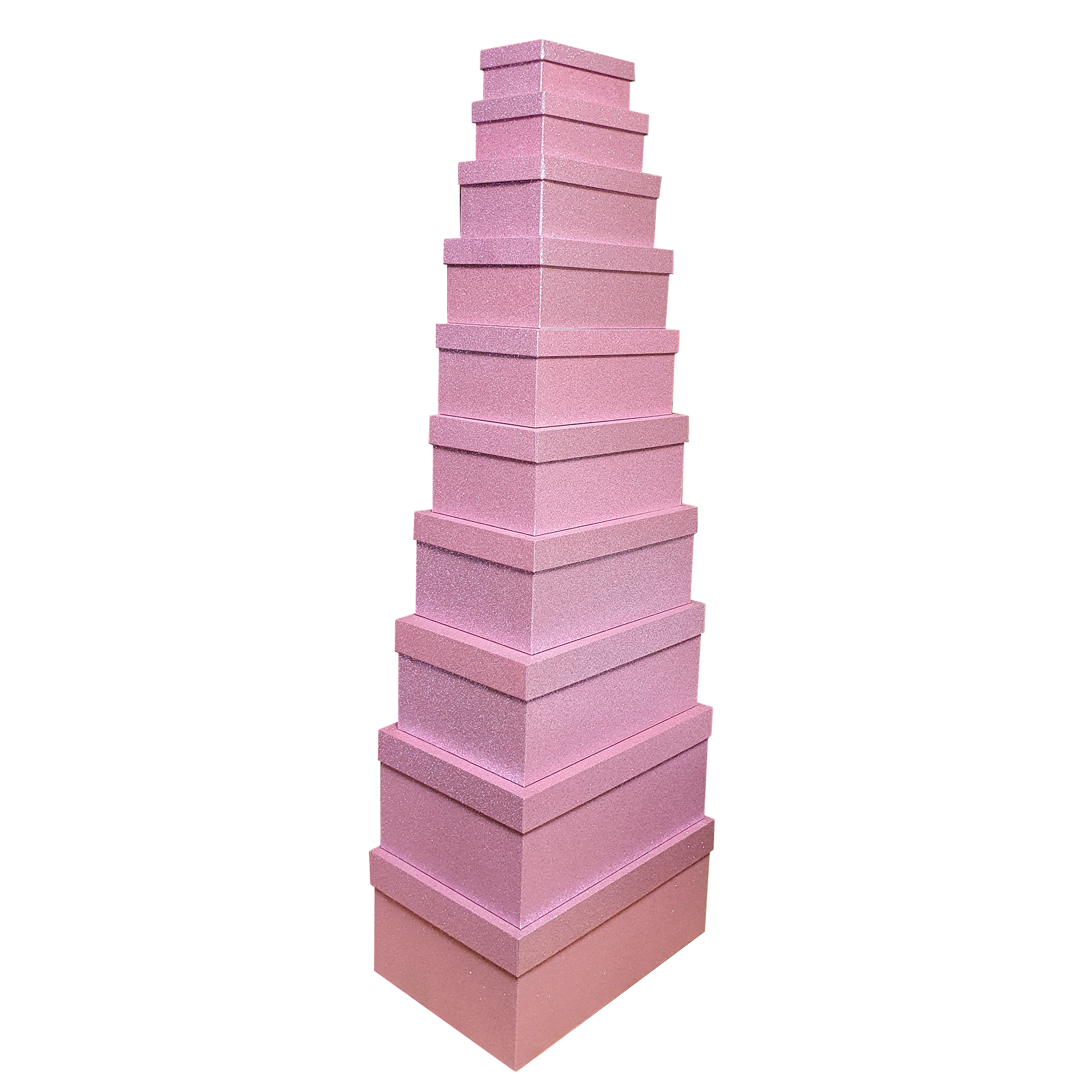 Wholesale Rosy Pink Rectangular Sparkly Glitter Rigid Stacking Gift Boxes