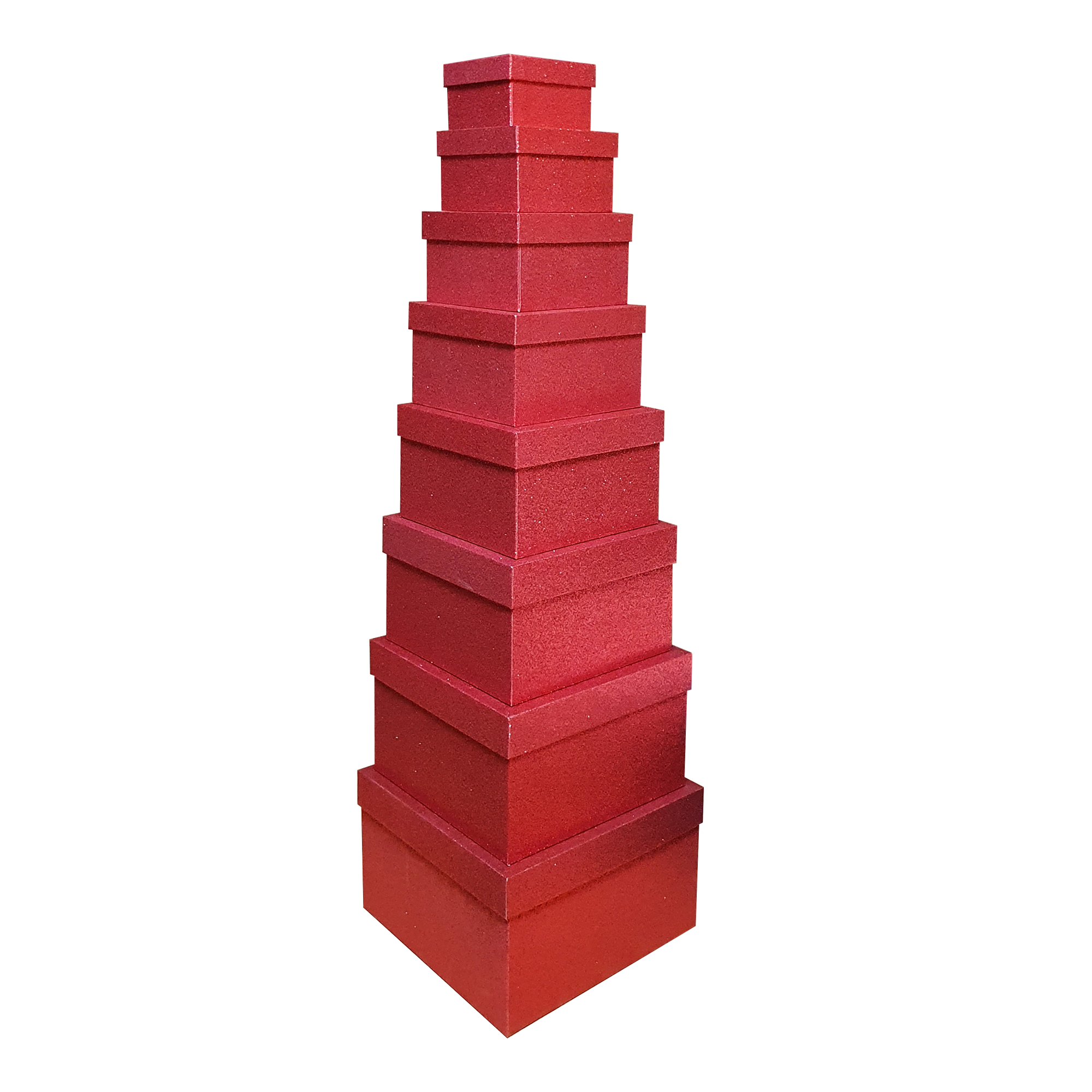 Red Wine Sparkly Glitter Square Rigid Stacking Gift Boxes