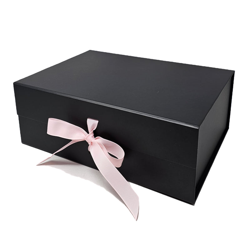 A4 Size Black Folding Magnetic Gift Box with Ribbon