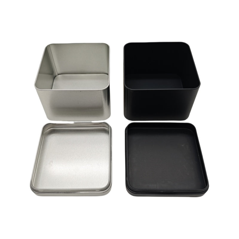 Silver & Black Square Gift Tin Box With Solid Lid/ L90 x W90 x H55(mm)