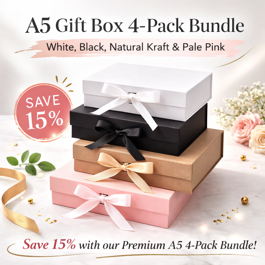A5 Gift Box 4-Pack Bundle - White, Black, Natural Kraft & Pale Pink