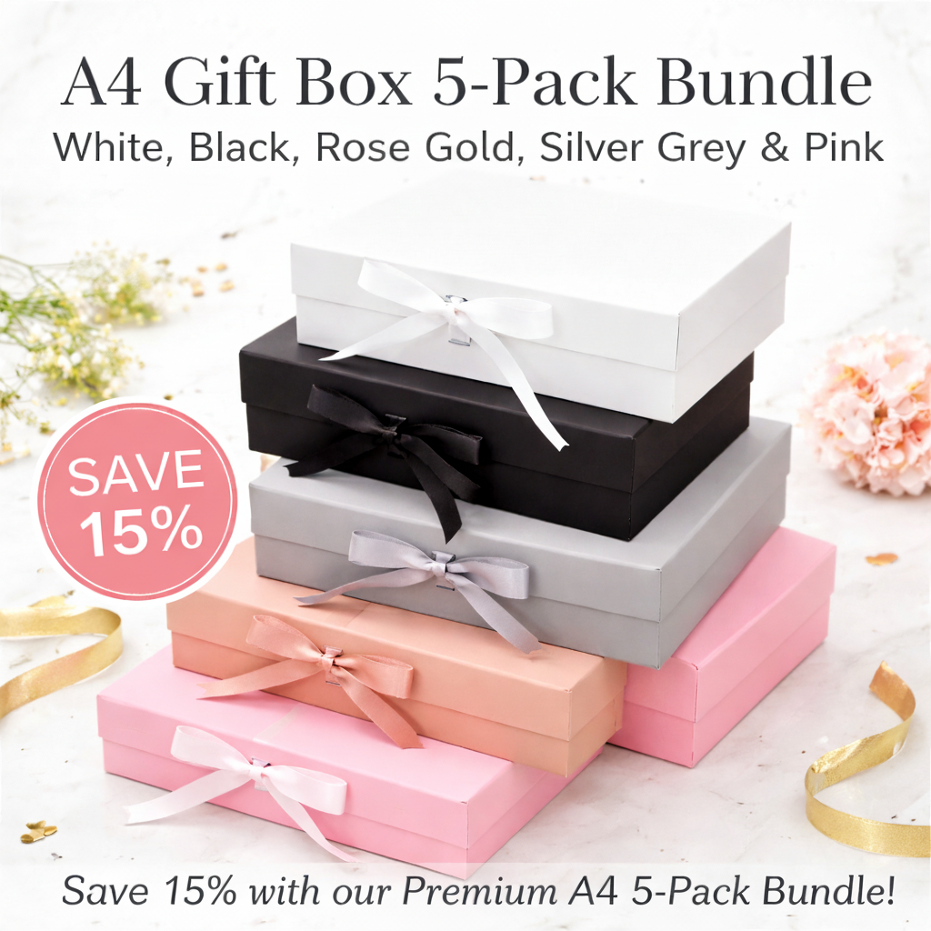 A4 Gift Box 5-Pack Bundle - White, Black, Rose Gold, Silver Grey & Pink