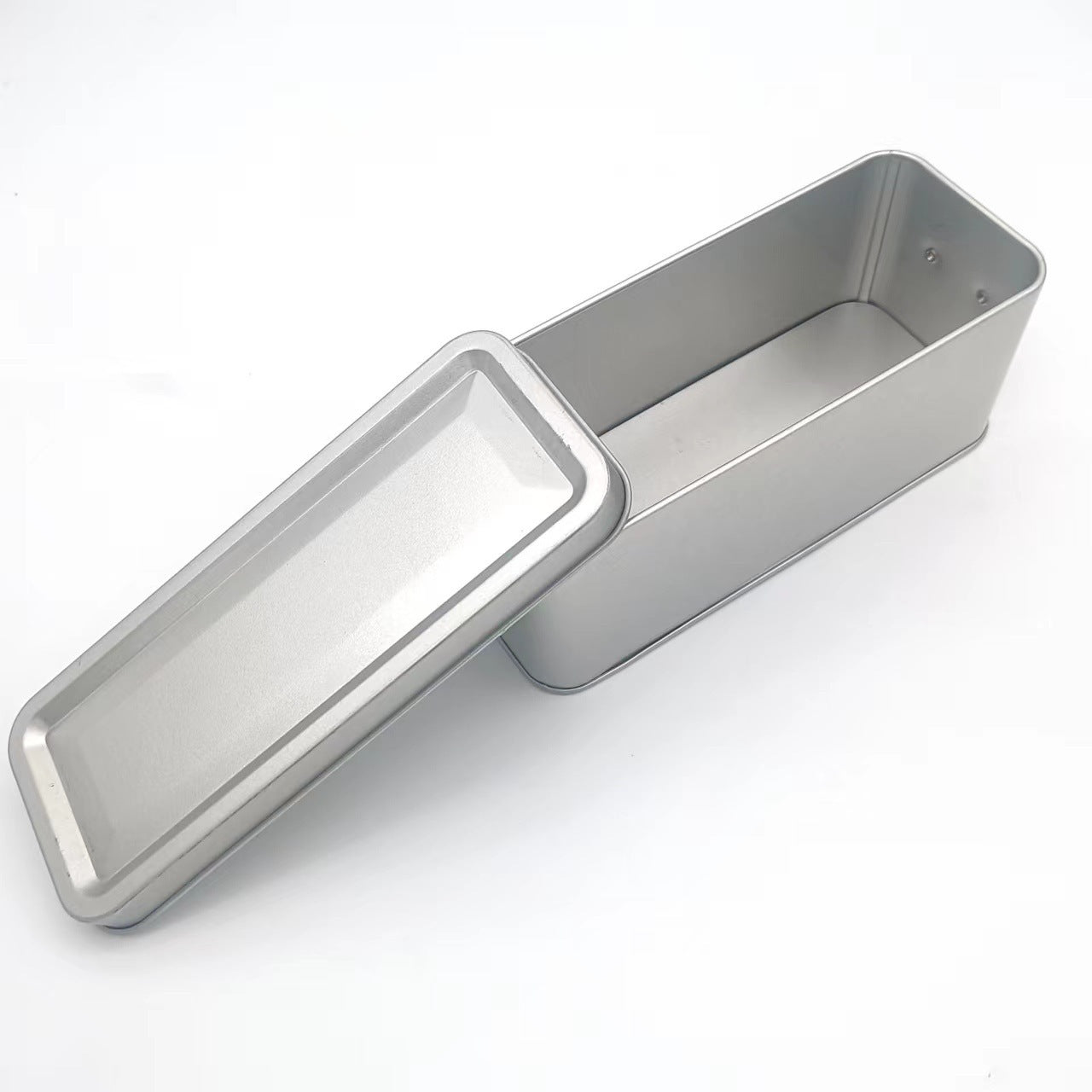 Silber/weiß/schwarz/rosa rechteckige Blechdose mit Schiebedeckel