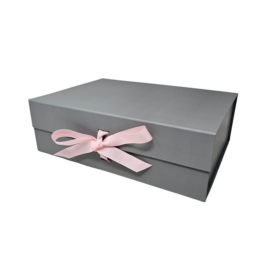 A4 Silver Grey Magnetic Gift Box with Ribbon – Luxury Folding Hamper Box (Single or Bulk Packs)