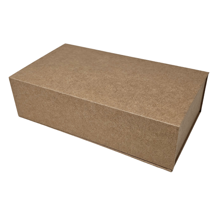 A rigid brown natural kraft gift box on a plain white background