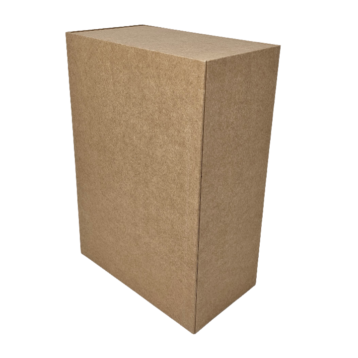 A natural kraft vertical display of a rigid gift box