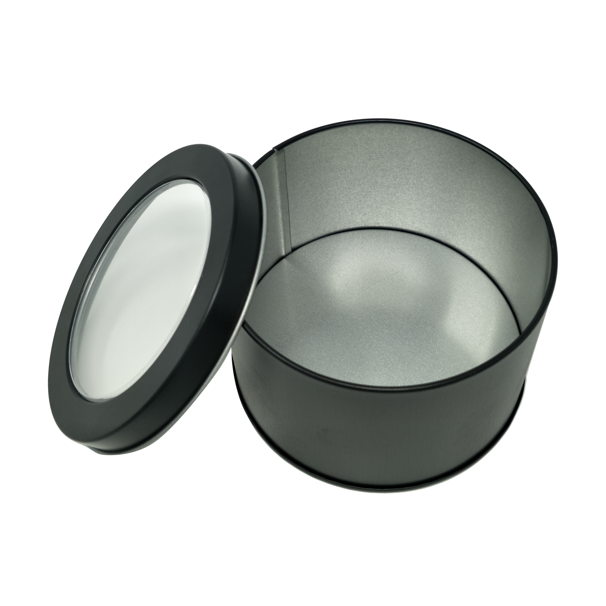 Printed Black/Gold Round Tin Box With Window Lid/ D90 x H60(mm)