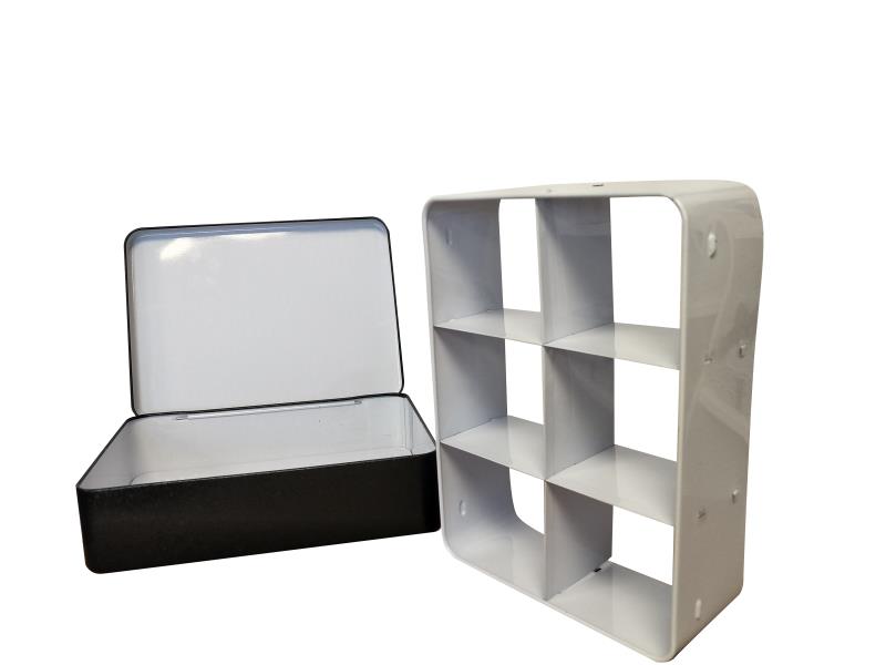 Rectangular Crackle Printed Hinged Lid Storage Tin With Removable Metal Division