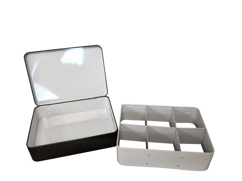 Rectangular Crackle Printed Hinged Lid Storage Tin With Removable Metal Division