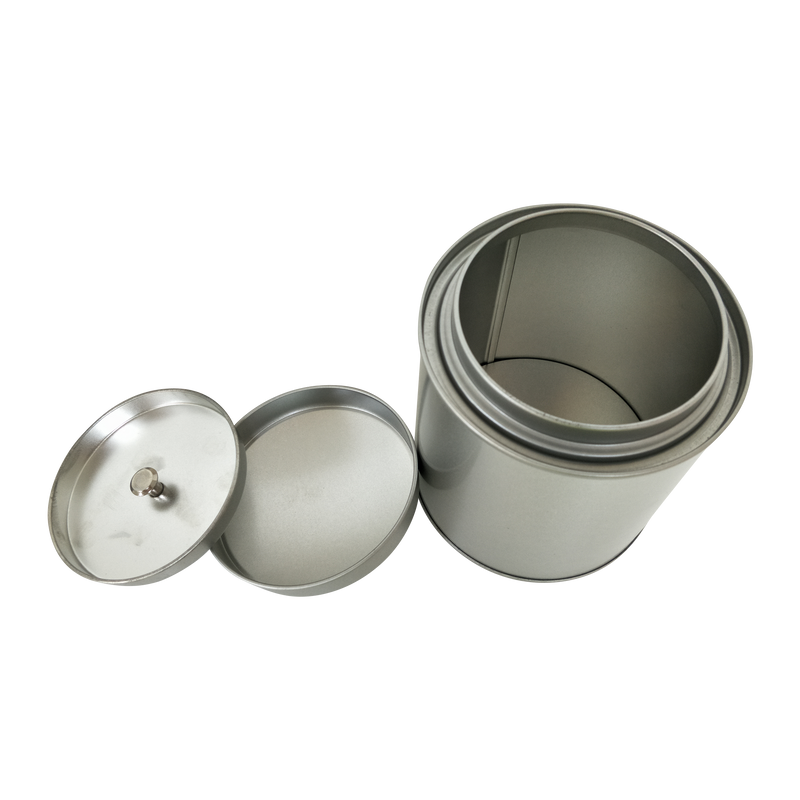 Plain Silver Round Tea Tin With Inner Slip Lid