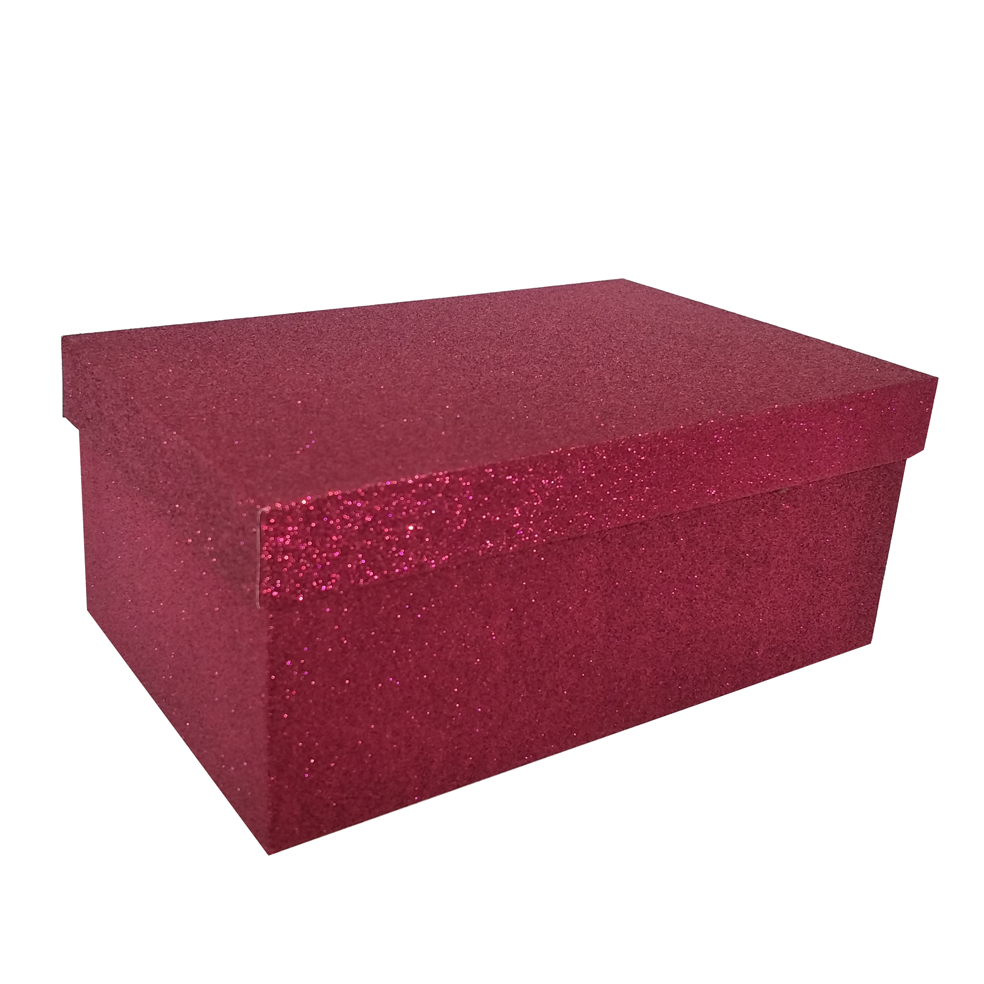 Funkelnde, rubinrote, rechteckige, glitzernde, starre, verschachtelte Geschenkbox