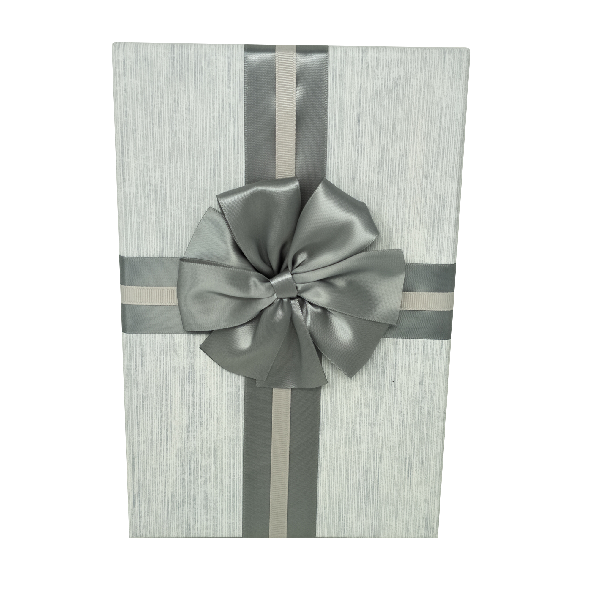 Luxury Extra Large Rectangular Striped Textured Rigid Gift Box With Silver Ribbon & Bow