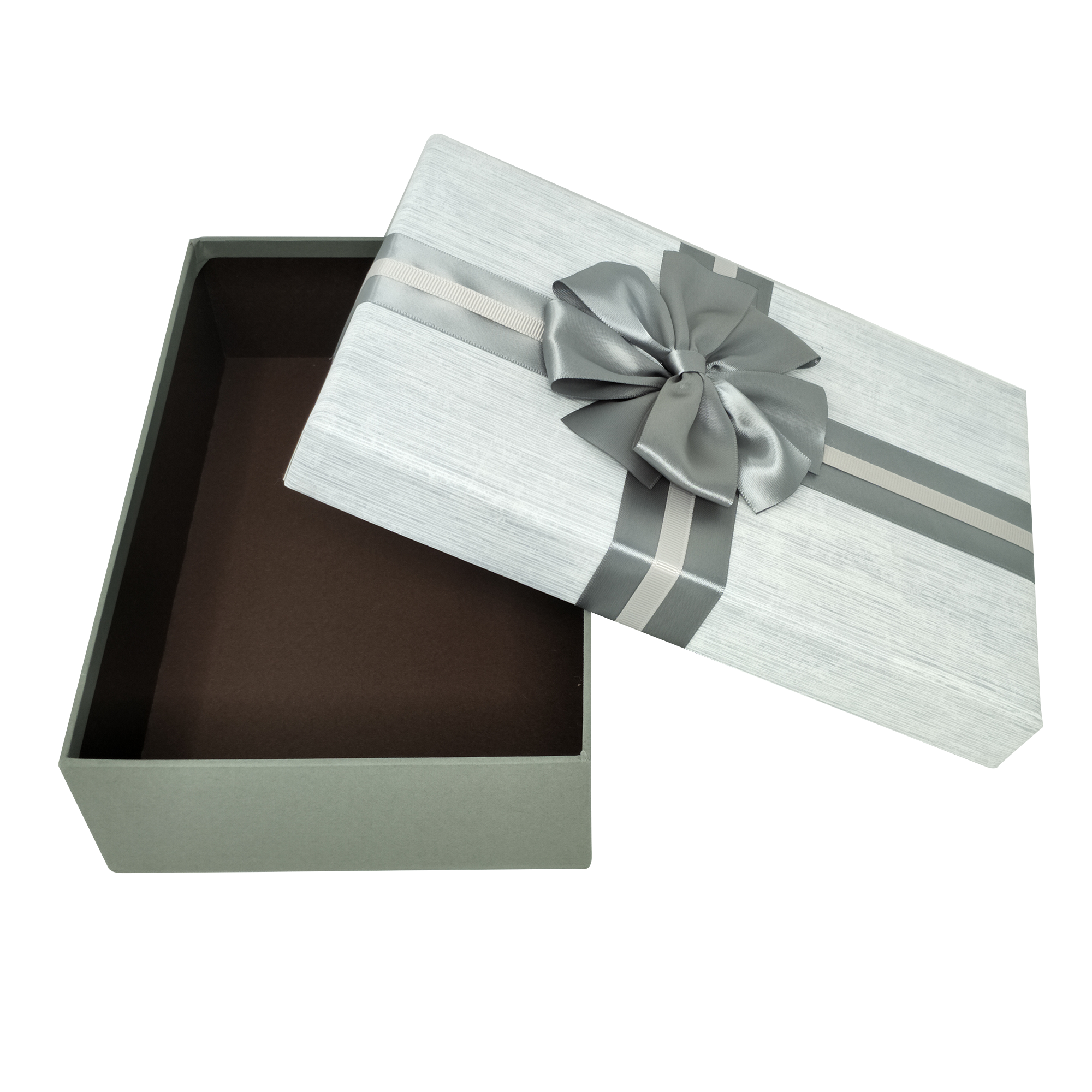 Luxury Extra Large Rectangular Striped Textured Rigid Gift Box With Silver Ribbon & Bow