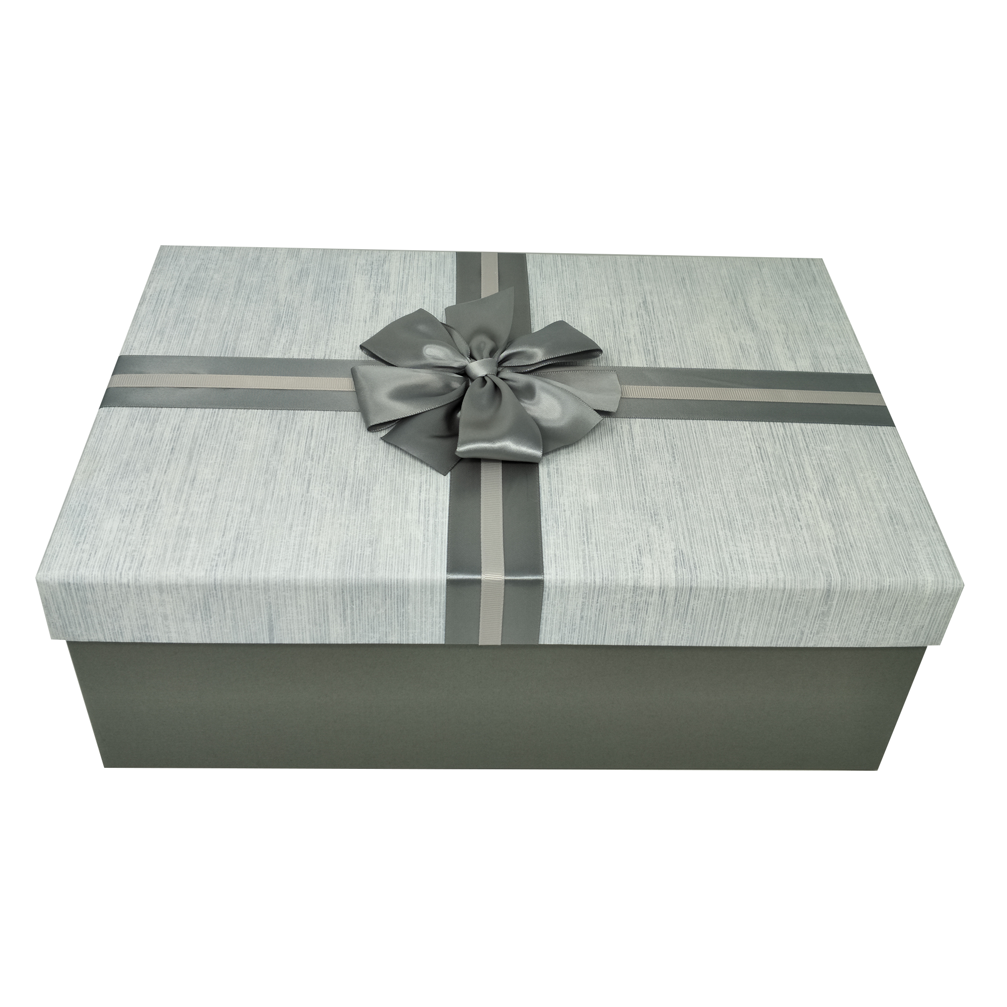 Luxury Extra Large Rectangular Striped Textured Rigid Gift Box With Silver Ribbon & Bow