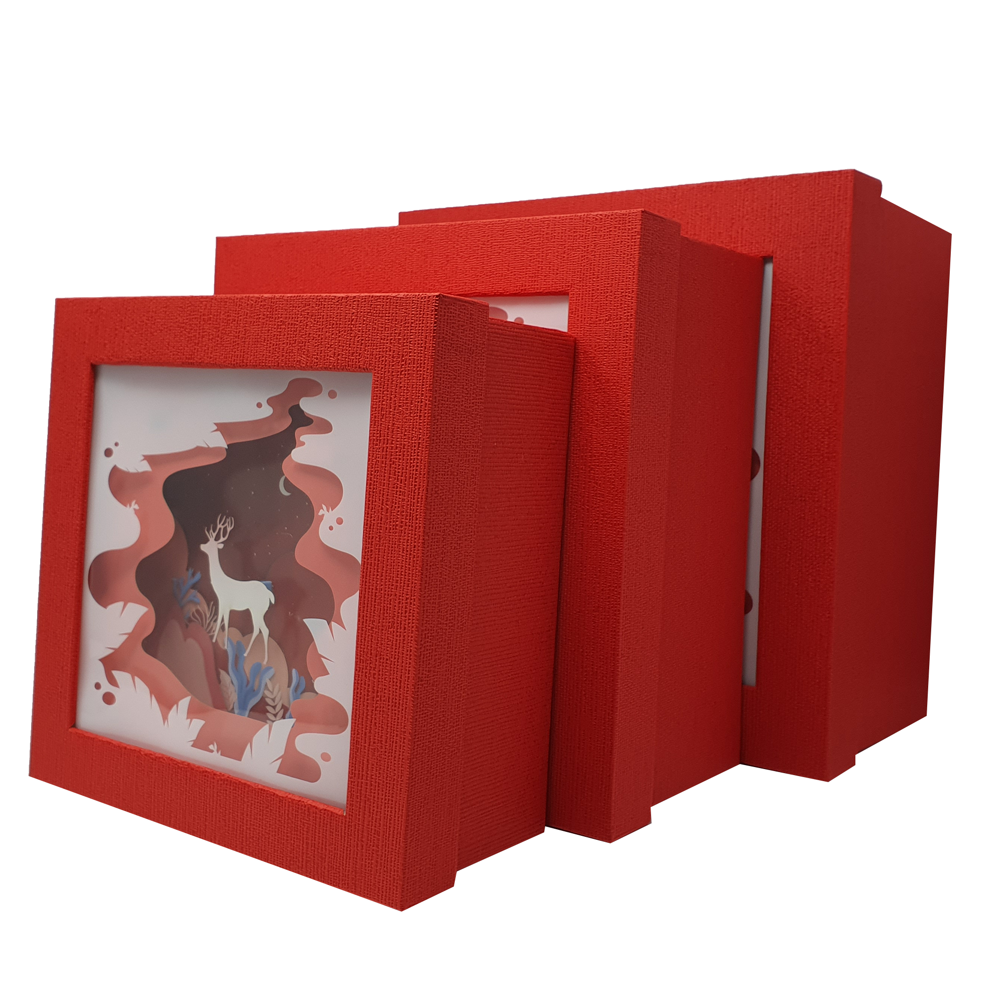 Papercraft Stag Christmas Square Gift Box Set