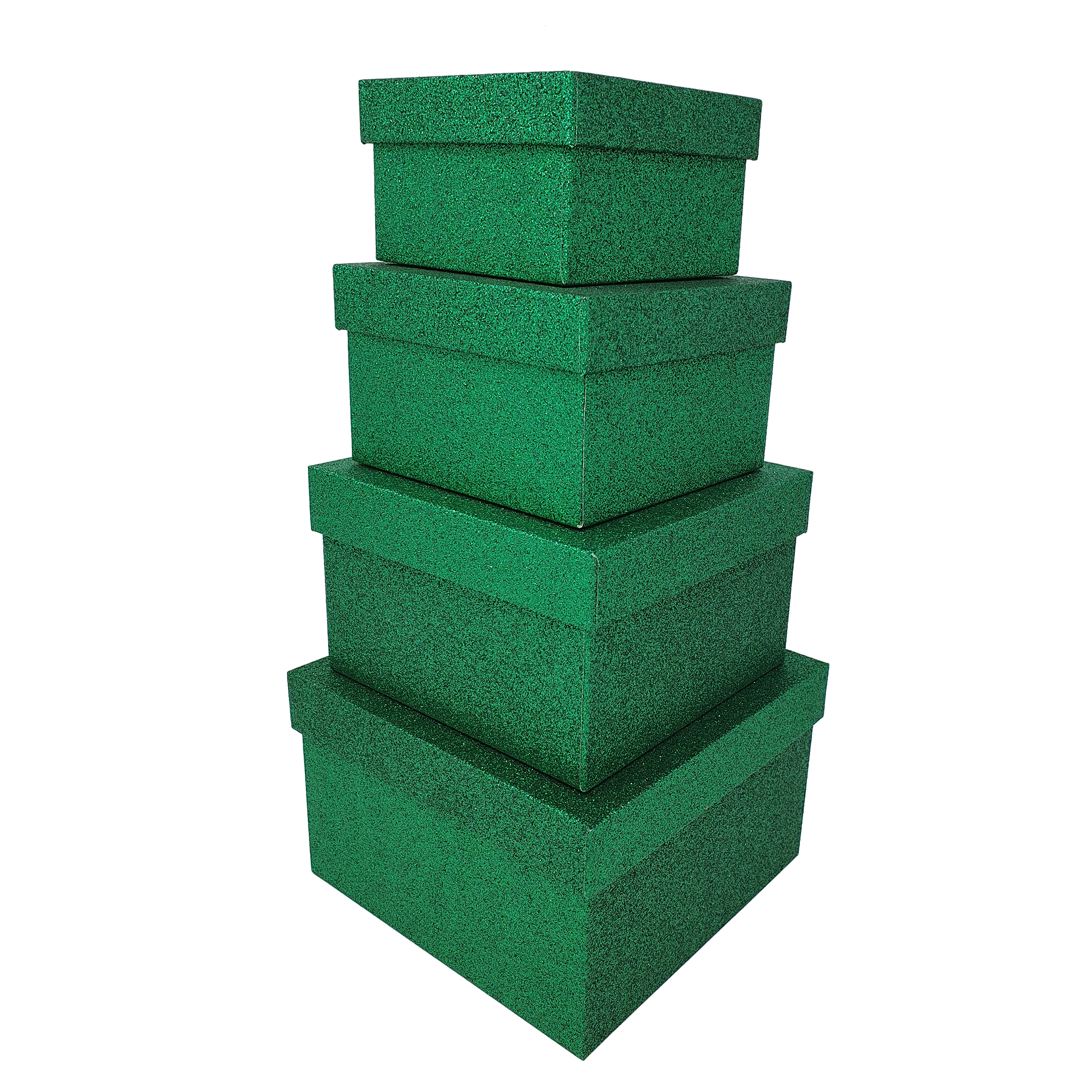 Green Square Sparkly Glitter Rigid Stacking Gift Boxes