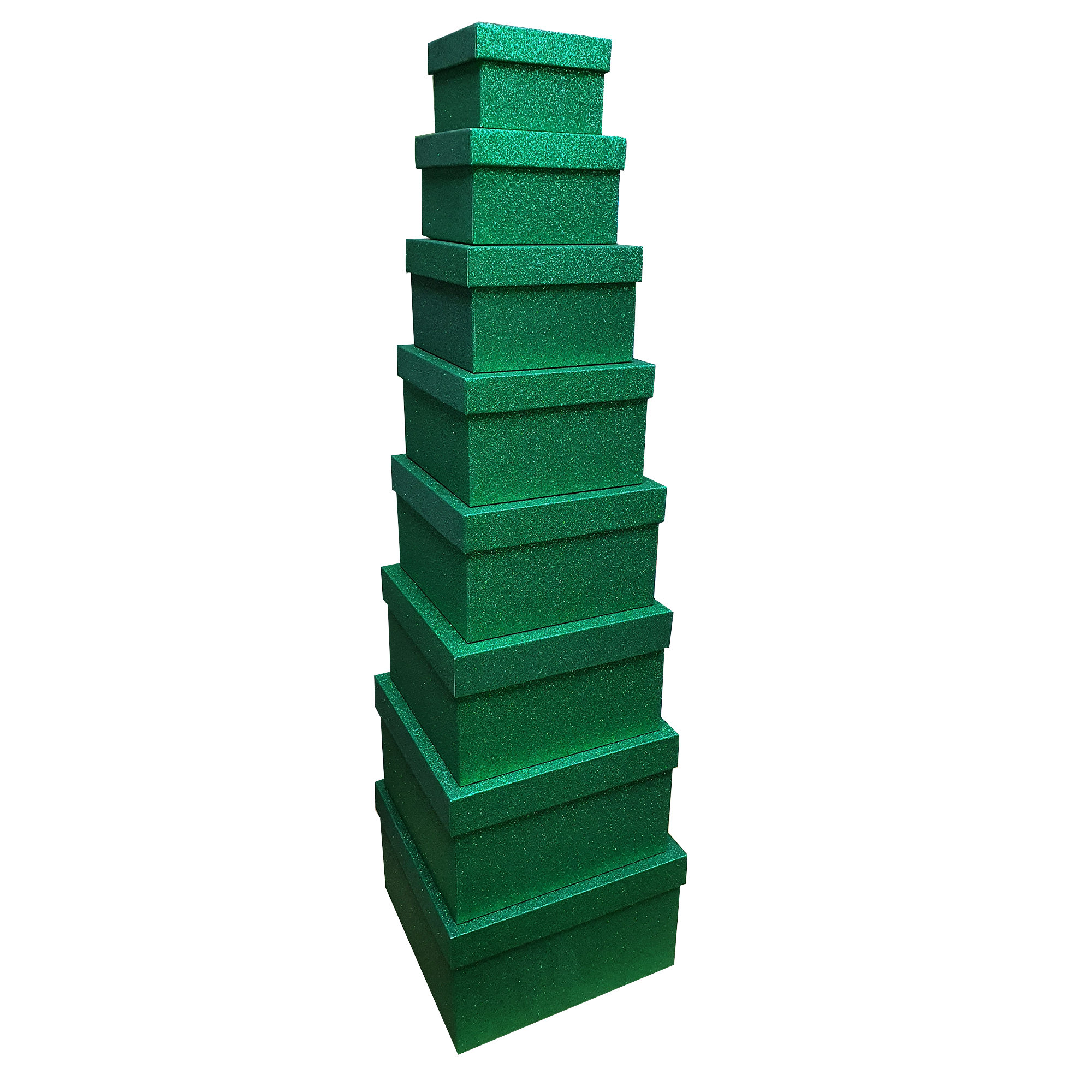 Green Square Sparkly Glitter Rigid Stacking Gift Boxes