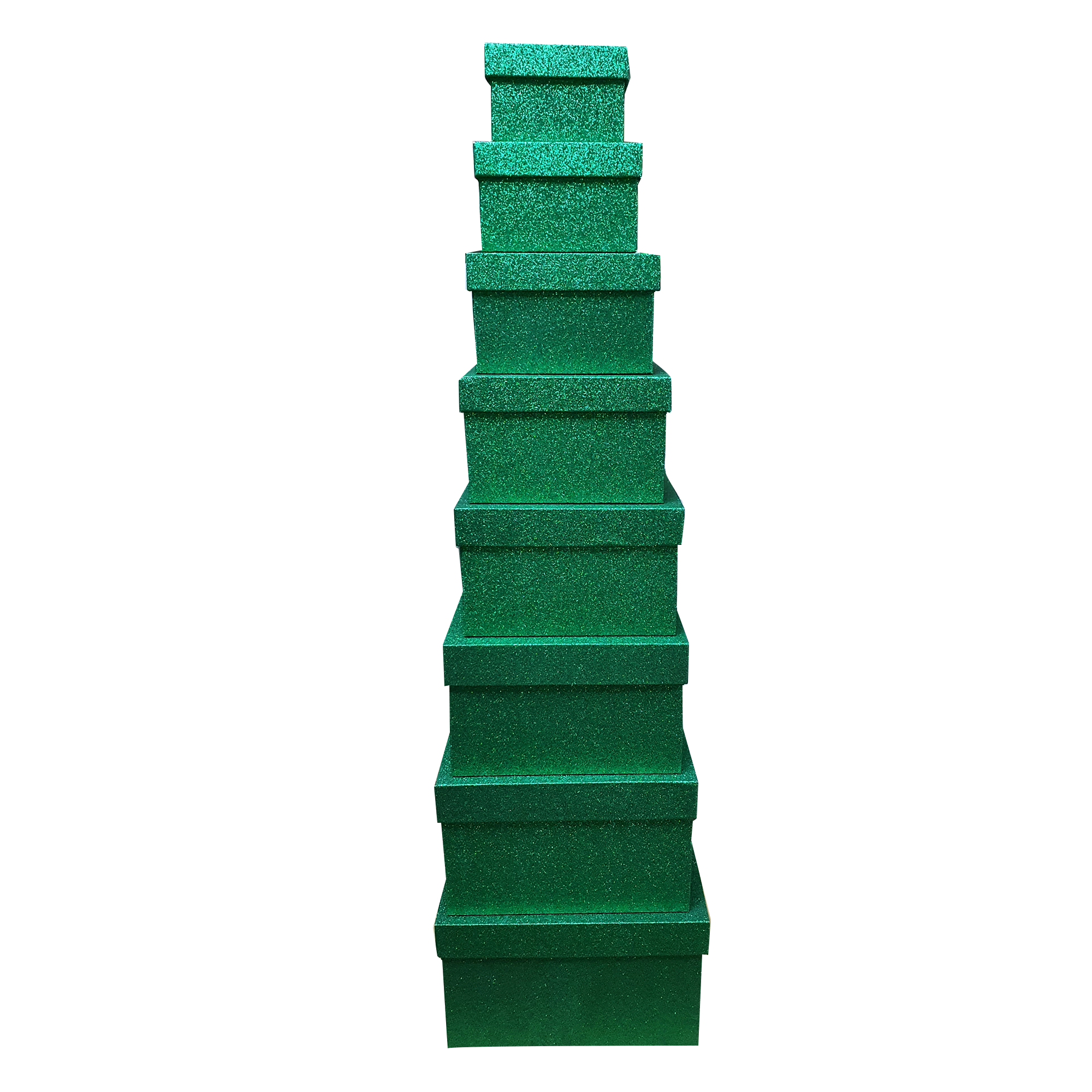 Green Square Sparkly Glitter Rigid Stacking Gift Boxes