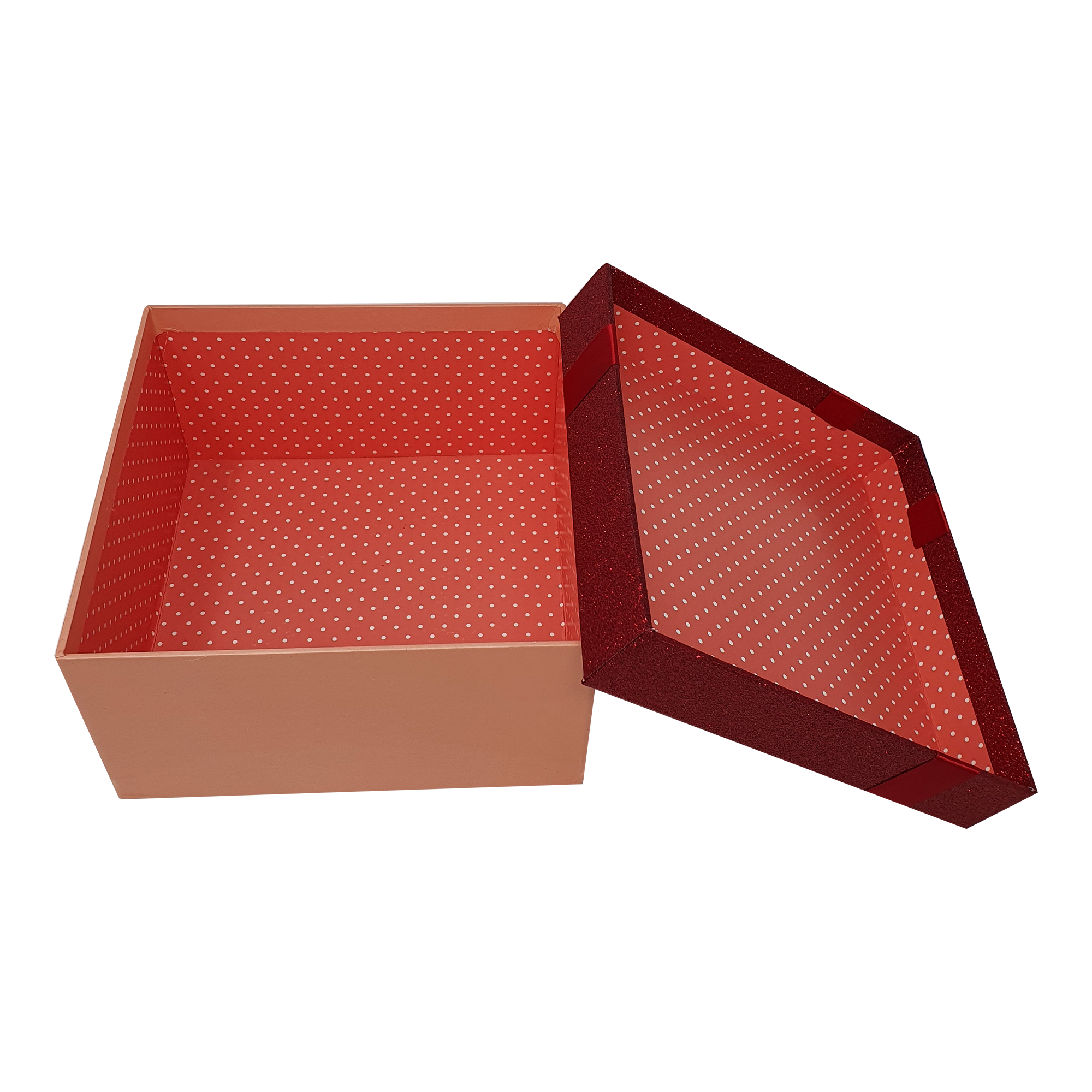 Red Square Sparkly Glitter Rigid Stacking Gift Boxes with Bow & Ribbon