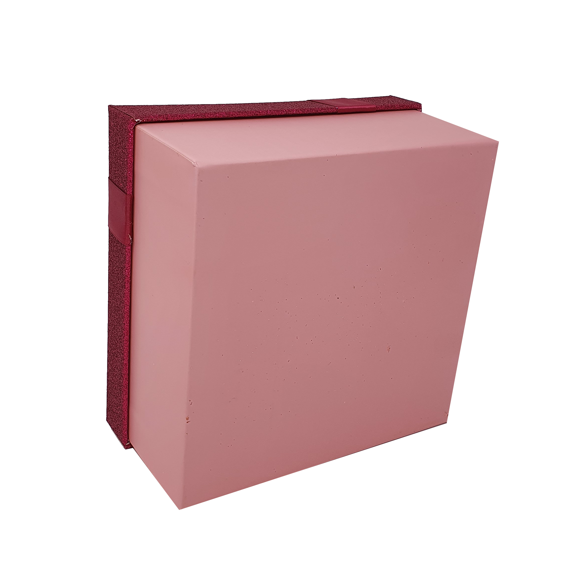 Rosafarbene, quadratische, glitzernde, starre, stapelbare Geschenkboxen mit Schleife und Band