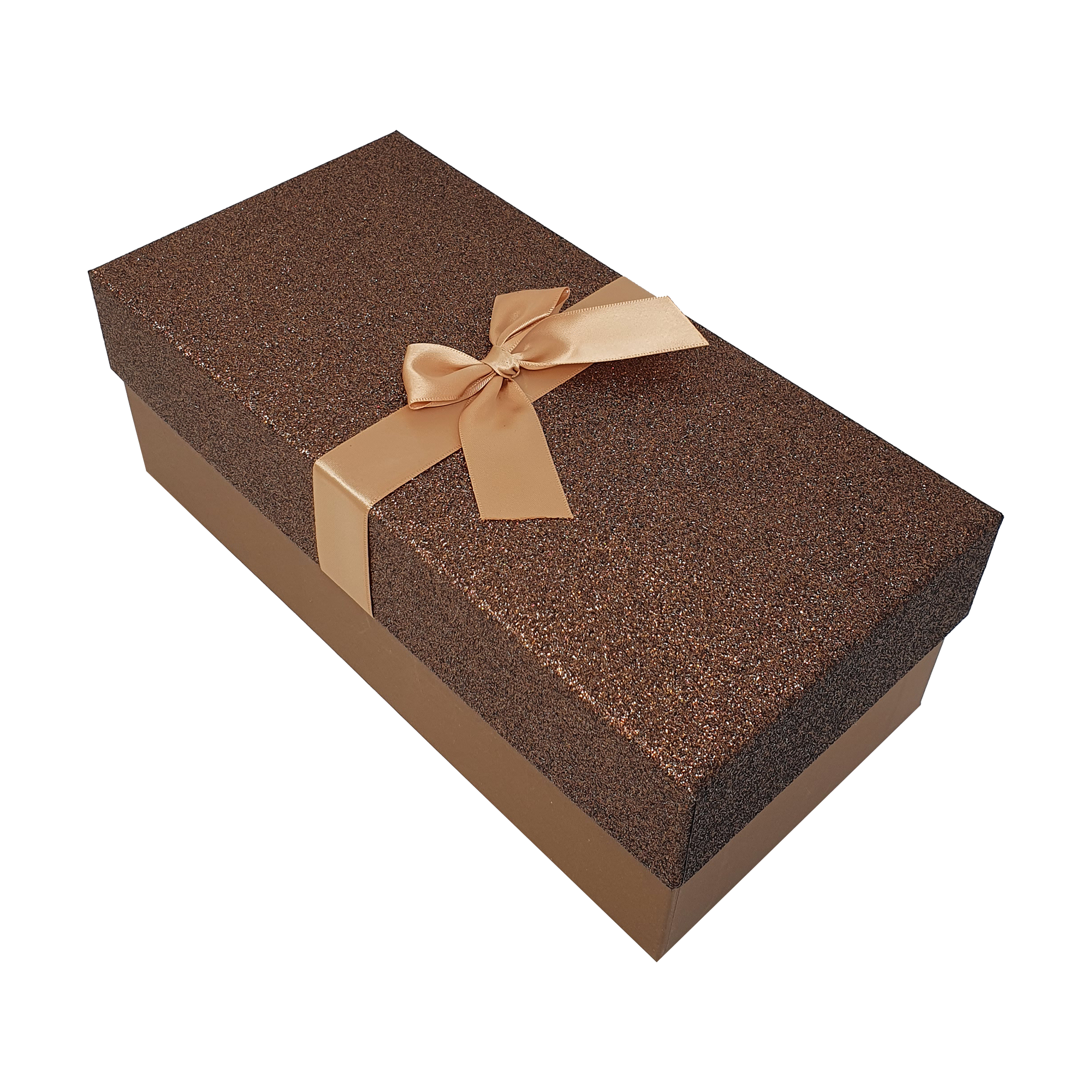 Brown Rectangular Sparkly Glitter Rigid Stacking Gift Boxes with Bow & Ribbon