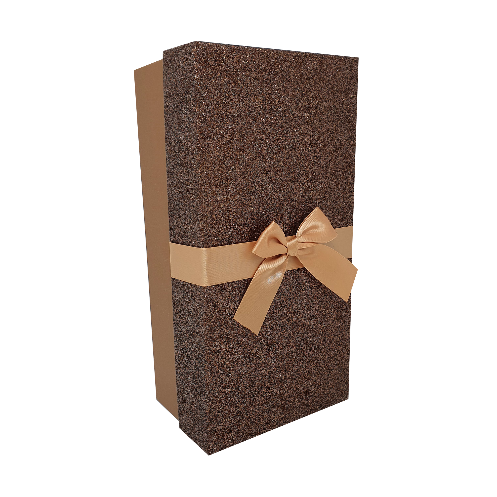 Brown Rectangular Sparkly Glitter Rigid Stacking Gift Boxes with Bow & Ribbon