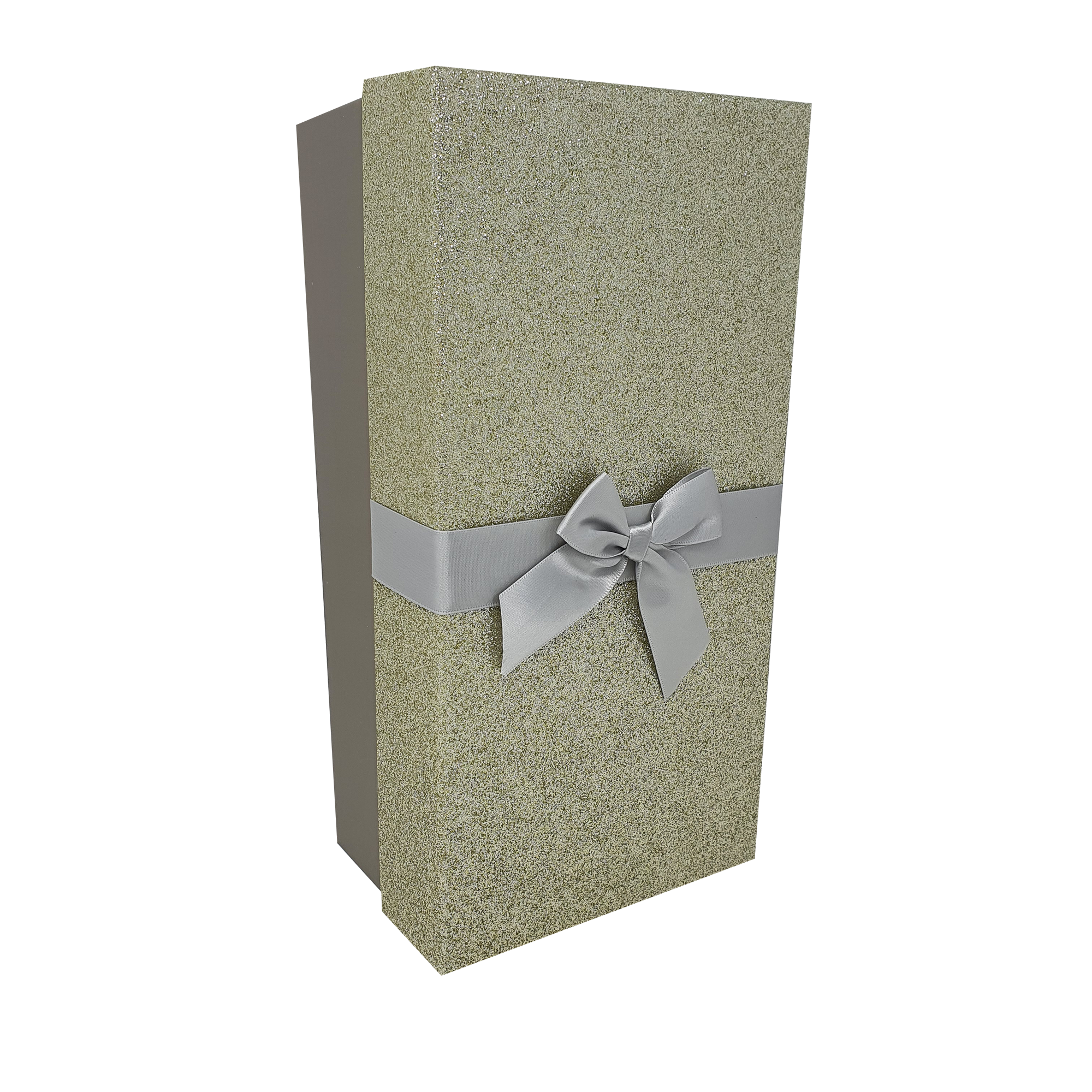 White Rectangular Sparkly Glitter Rigid Stacking Gift Boxes with Bow & Ribbon