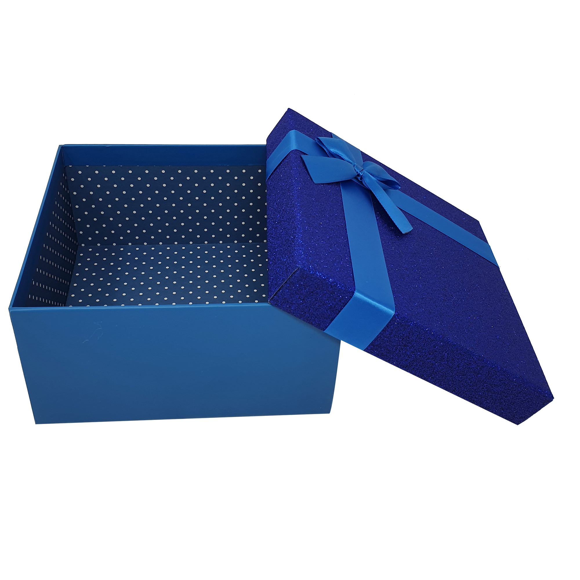 Blue Square Sparkly Glitter Rigid Stacking Gift Boxes with Bow & Ribbon