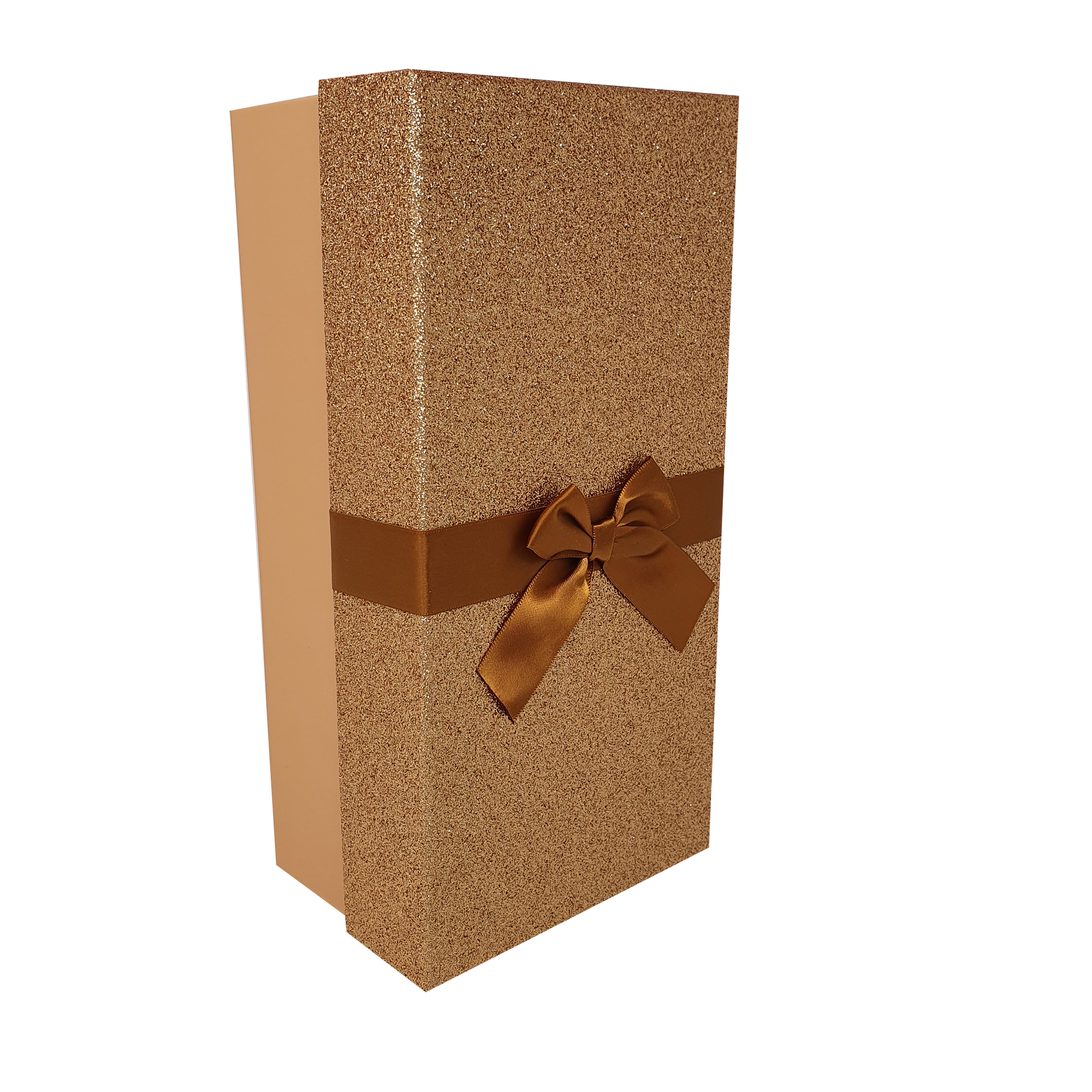Gold Rectangular Sparkly Glitter Rigid Stacking Gift Boxes with Bow & Ribbon