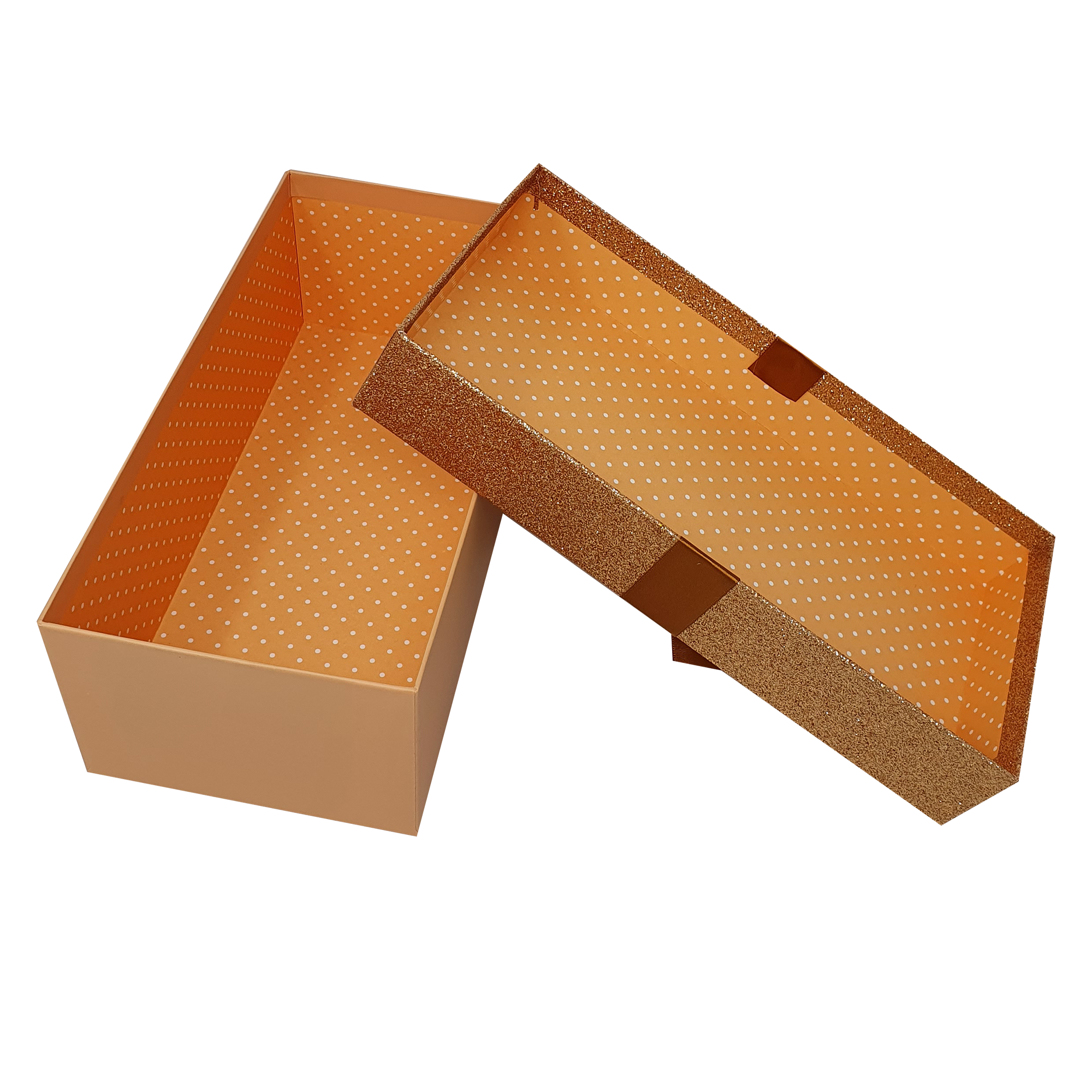 Gold Rectangular Sparkly Glitter Rigid Stacking Gift Boxes with Bow & Ribbon