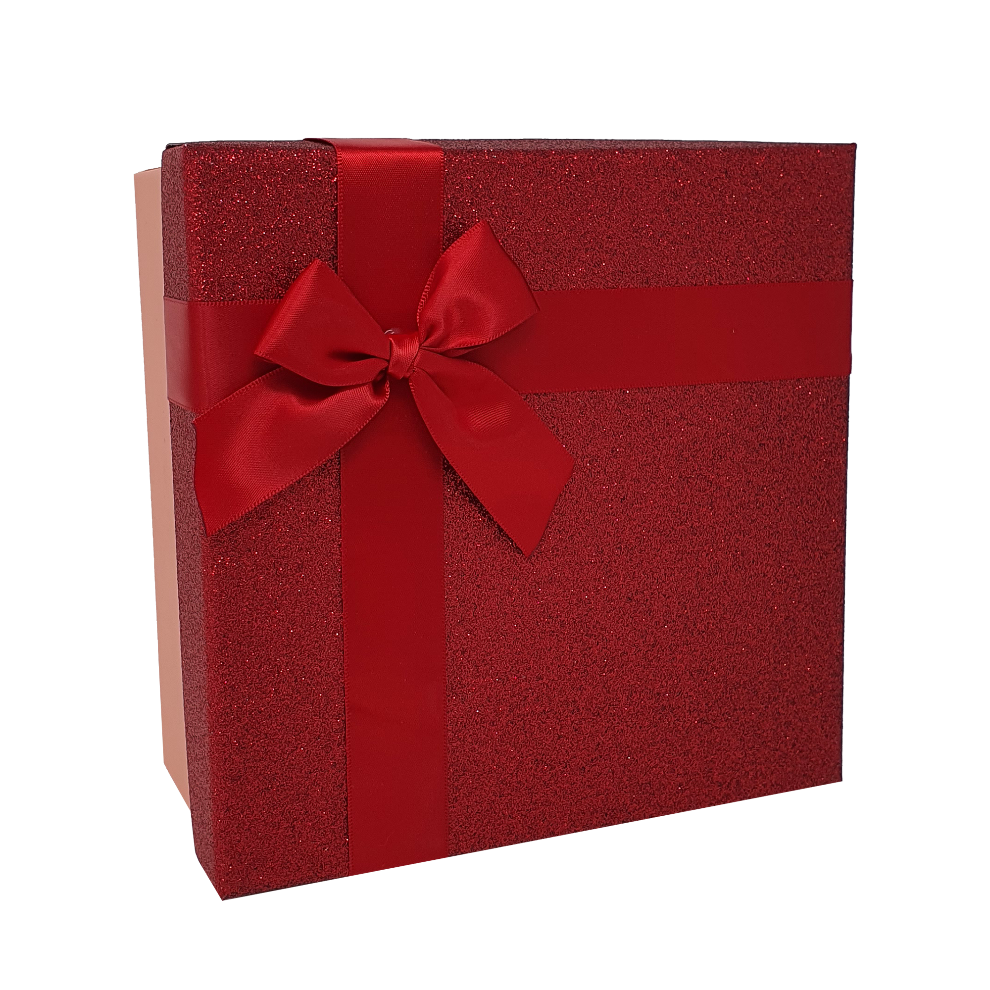 Red Square Sparkly Glitter Rigid Stacking Gift Boxes with Bow & Ribbon