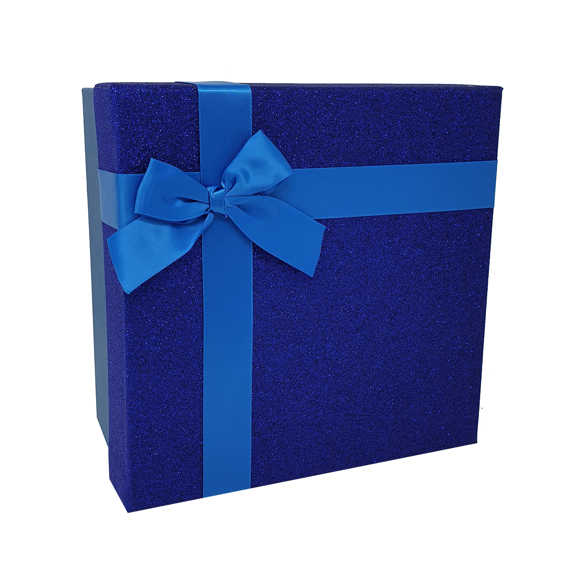 Blue Square Sparkly Glitter Rigid Stacking Gift Boxes with Bow & Ribbon