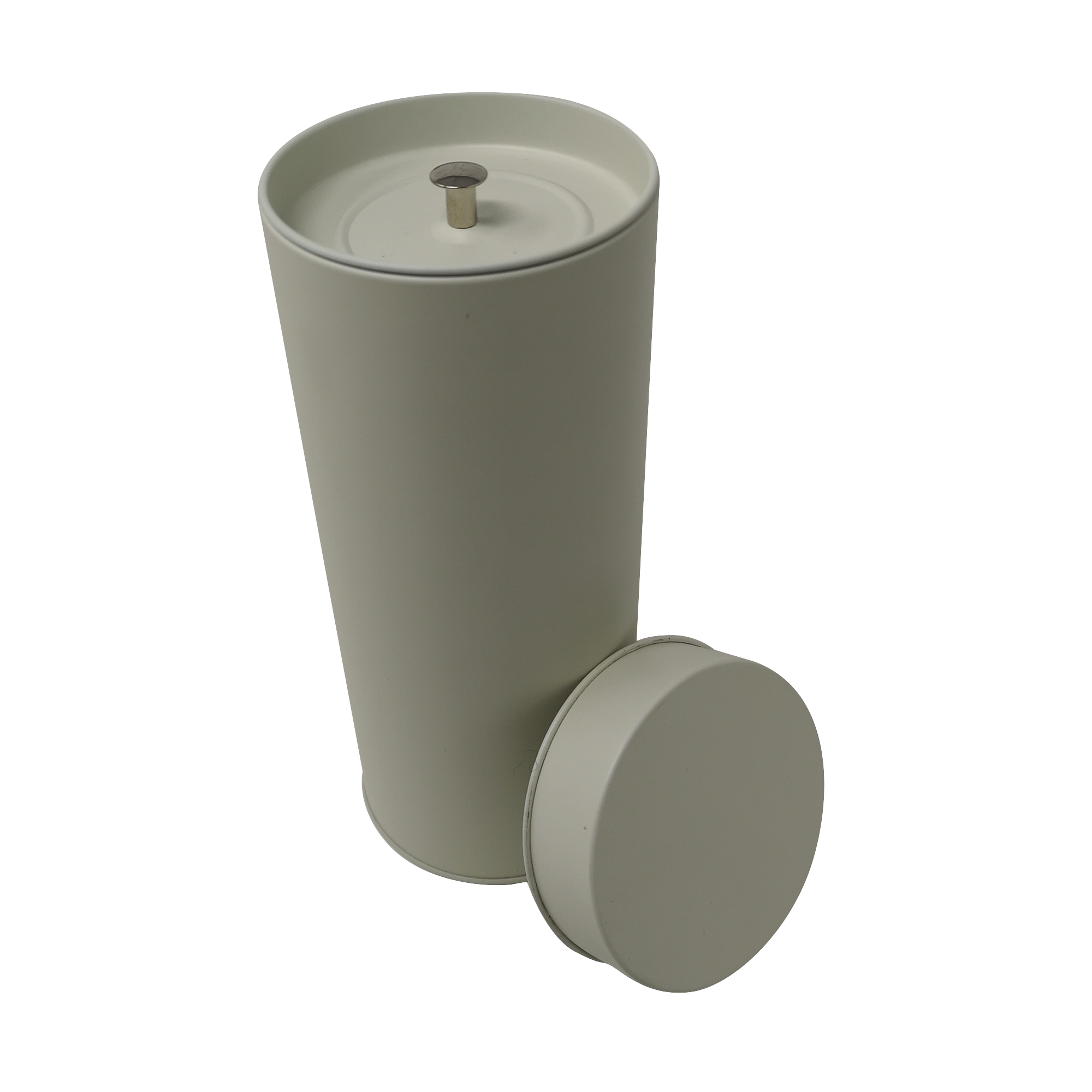 Printed Beige White Round Gift Tea Tin Box With Inner Lid/ D75 x H178(mm)