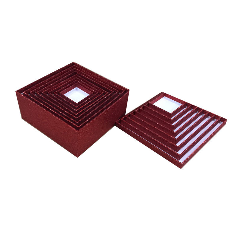 Red Square Glitter Rigid Storage Decoration Gift Box Set of 6 Pieces With Lid - Ld Packagingmall