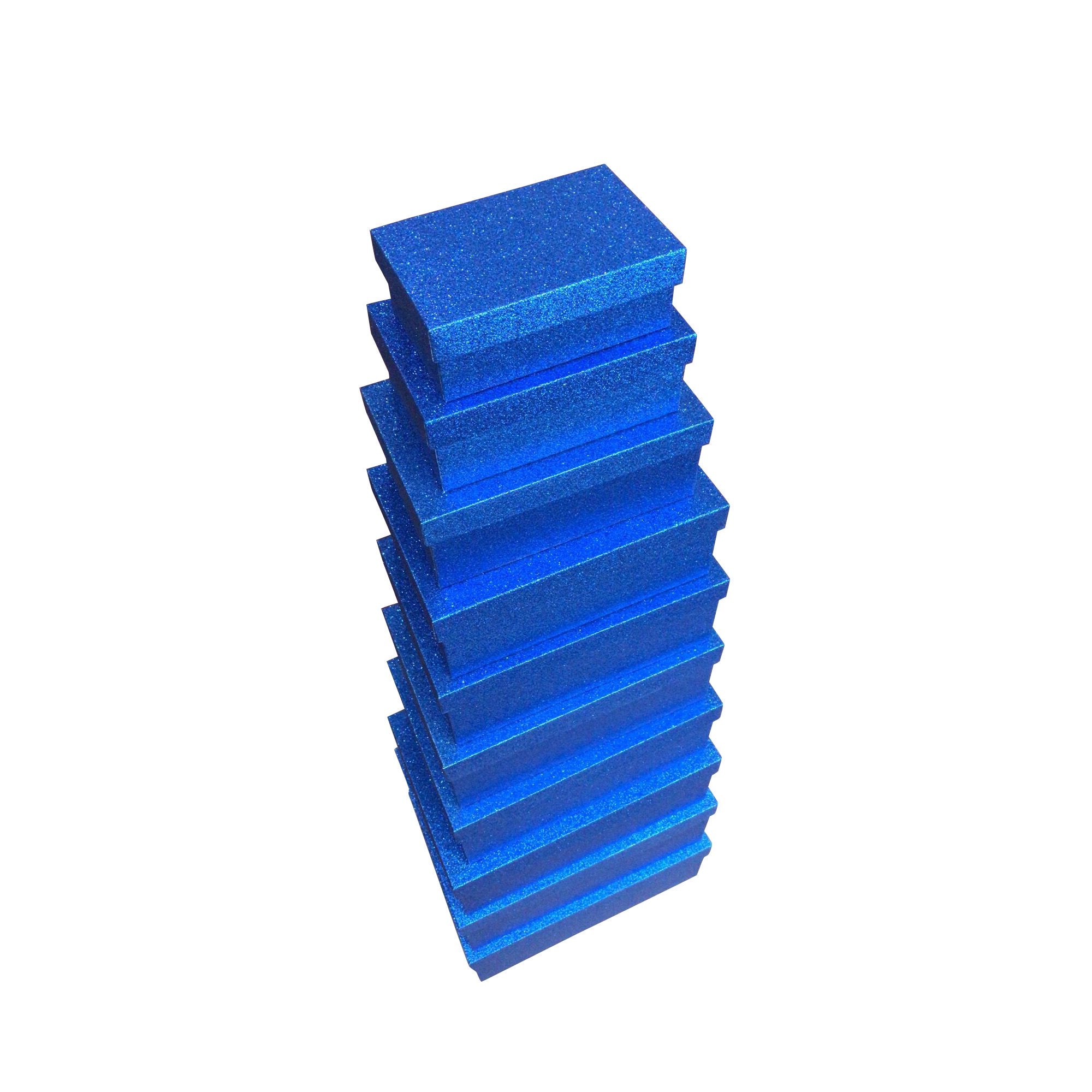 Blue Rectangular Sparkly Glitter Rigid Stacking Gift Boxes