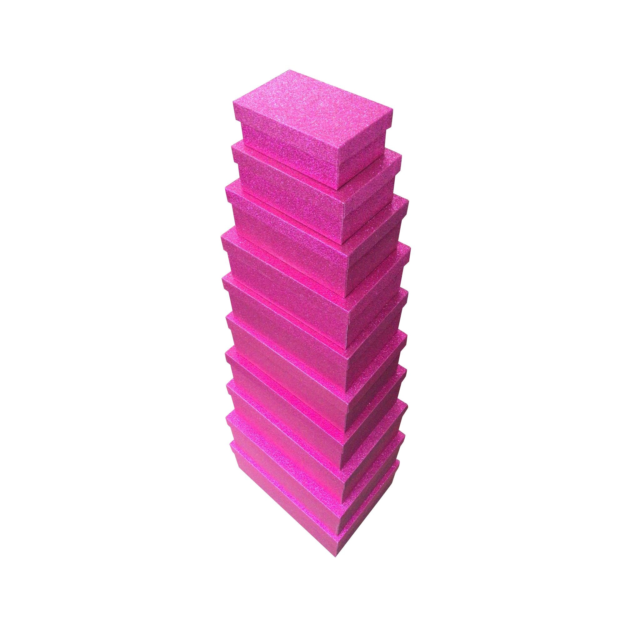 Hot Pink Rectangular Sparkly Glitter Rigid Stacking Gift Boxes
