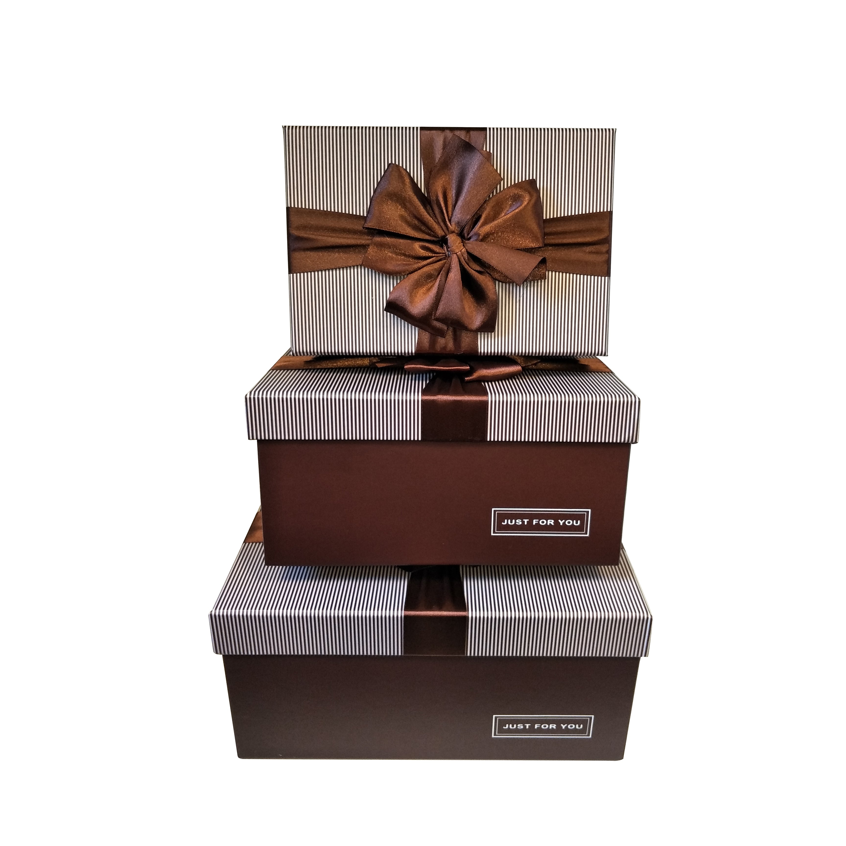 Luxury Nested Rigid Rectangular Gift Box With Lift Off Lid And Ribbon & Bow- Set Of 3 - Ld Packagingmall