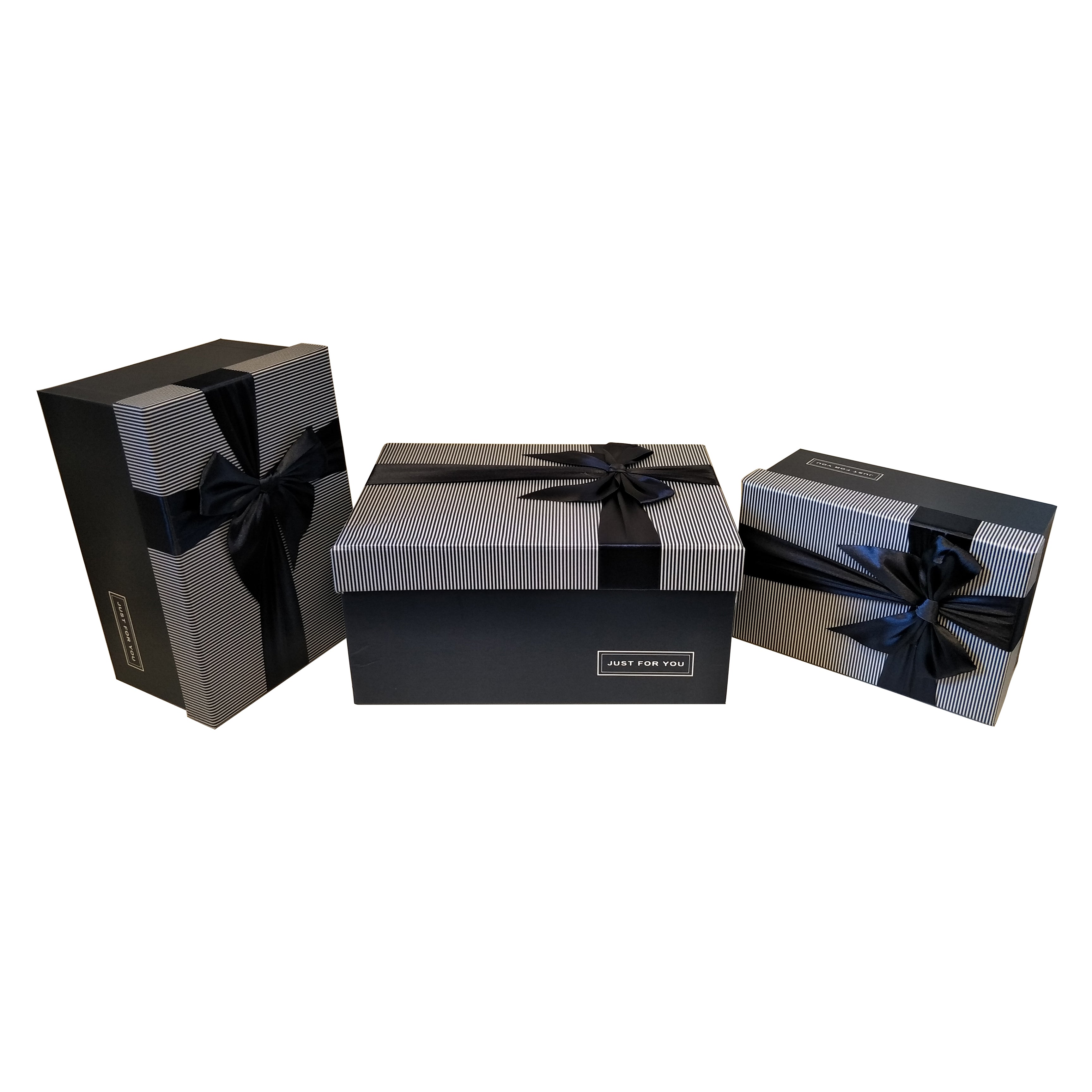 Luxury Nested Rigid Rectangular Gift Box With Lift Off Lid And Ribbon & Bow- Set Of 3 - Ld Packagingmall