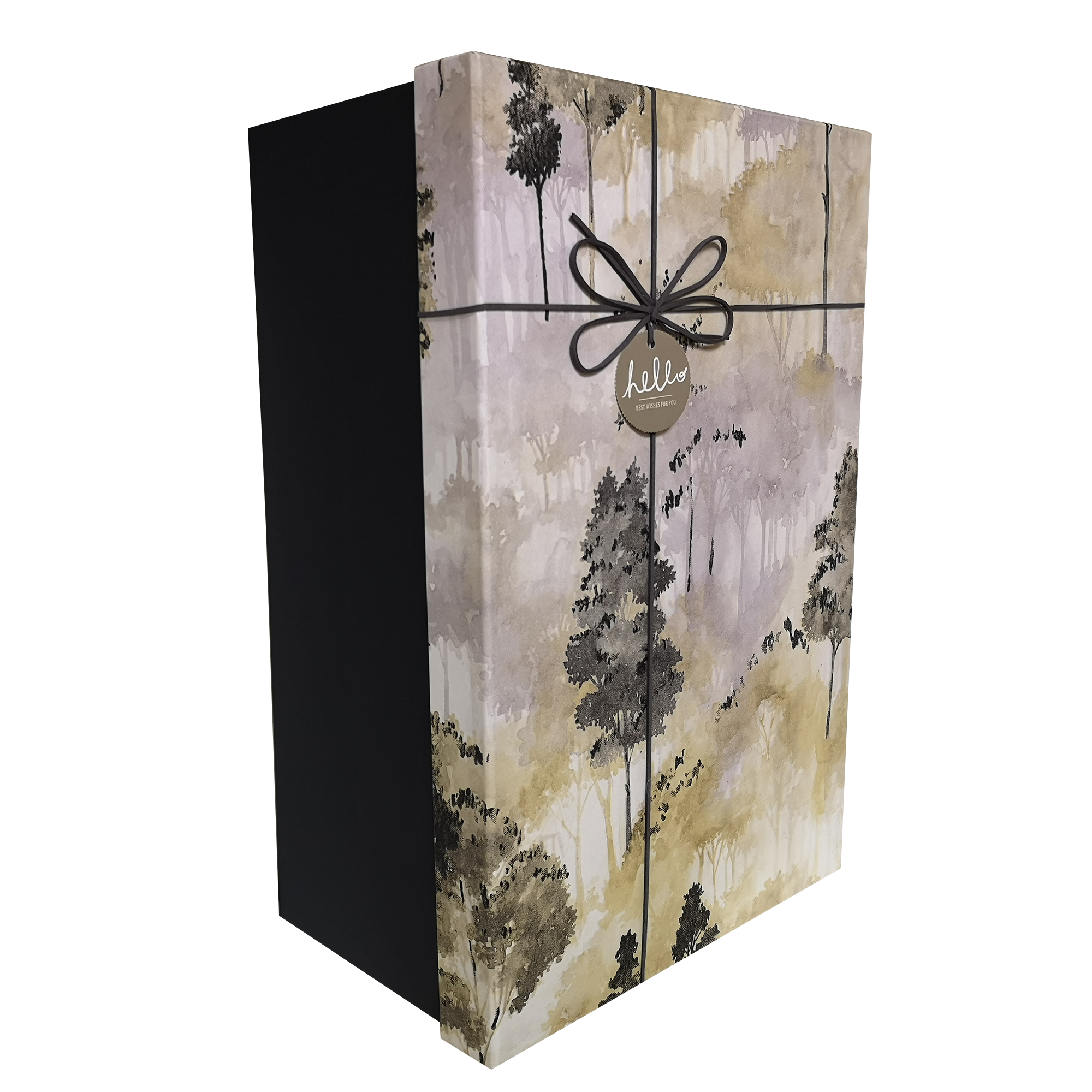 Extra Large Rectangular Rigid Watercolor Trees Gift Box With Ribbon & Bow