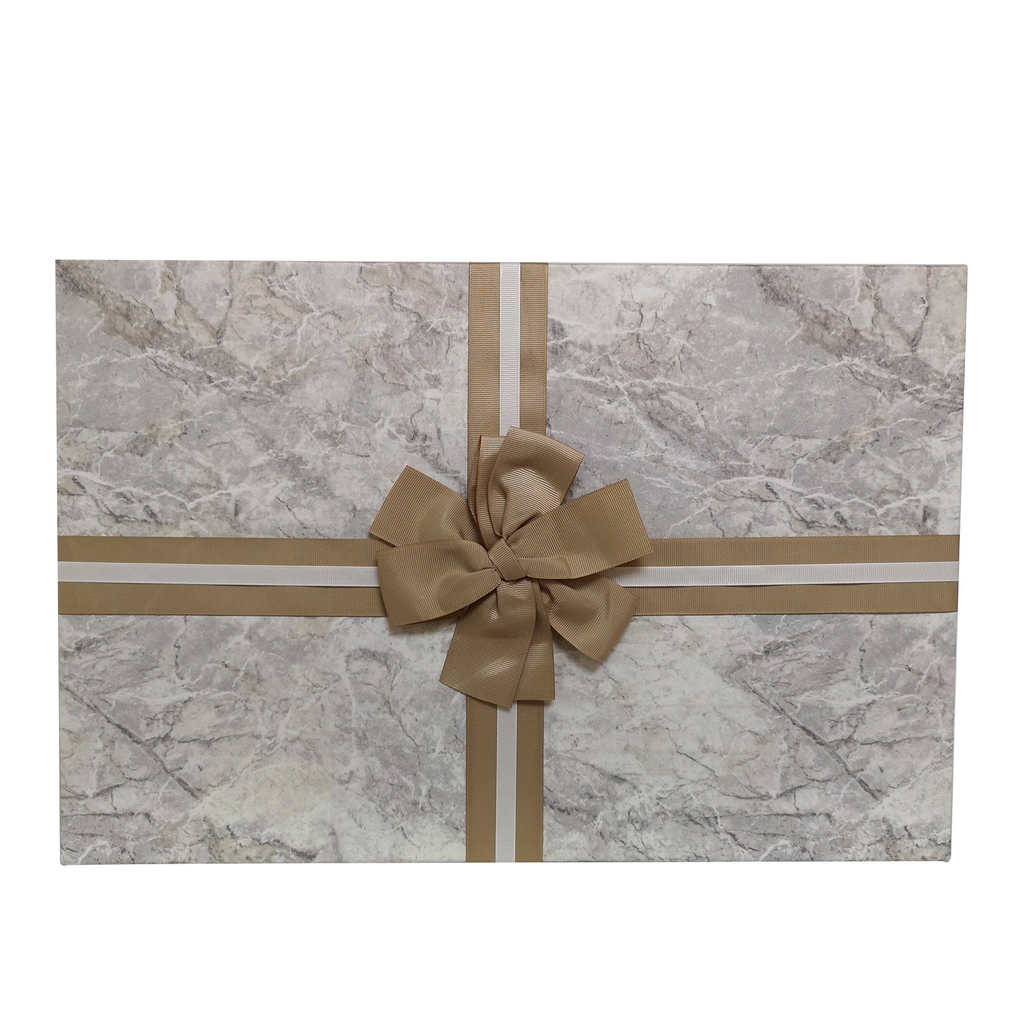Luxury Extra Large Rectangular Rigid Marble Print Gift Box With Gold Ribbon & Bow