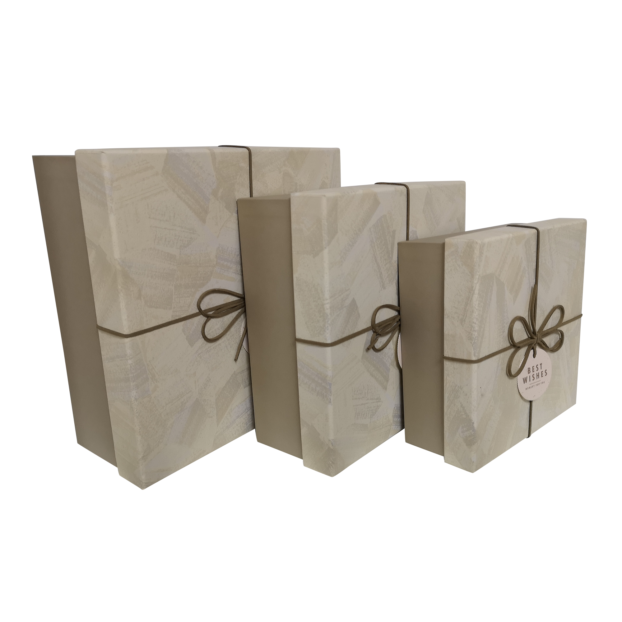 Quadratische, starre Geschenkbox mit Pinselstrichen-Muster, mit Band und Schleife