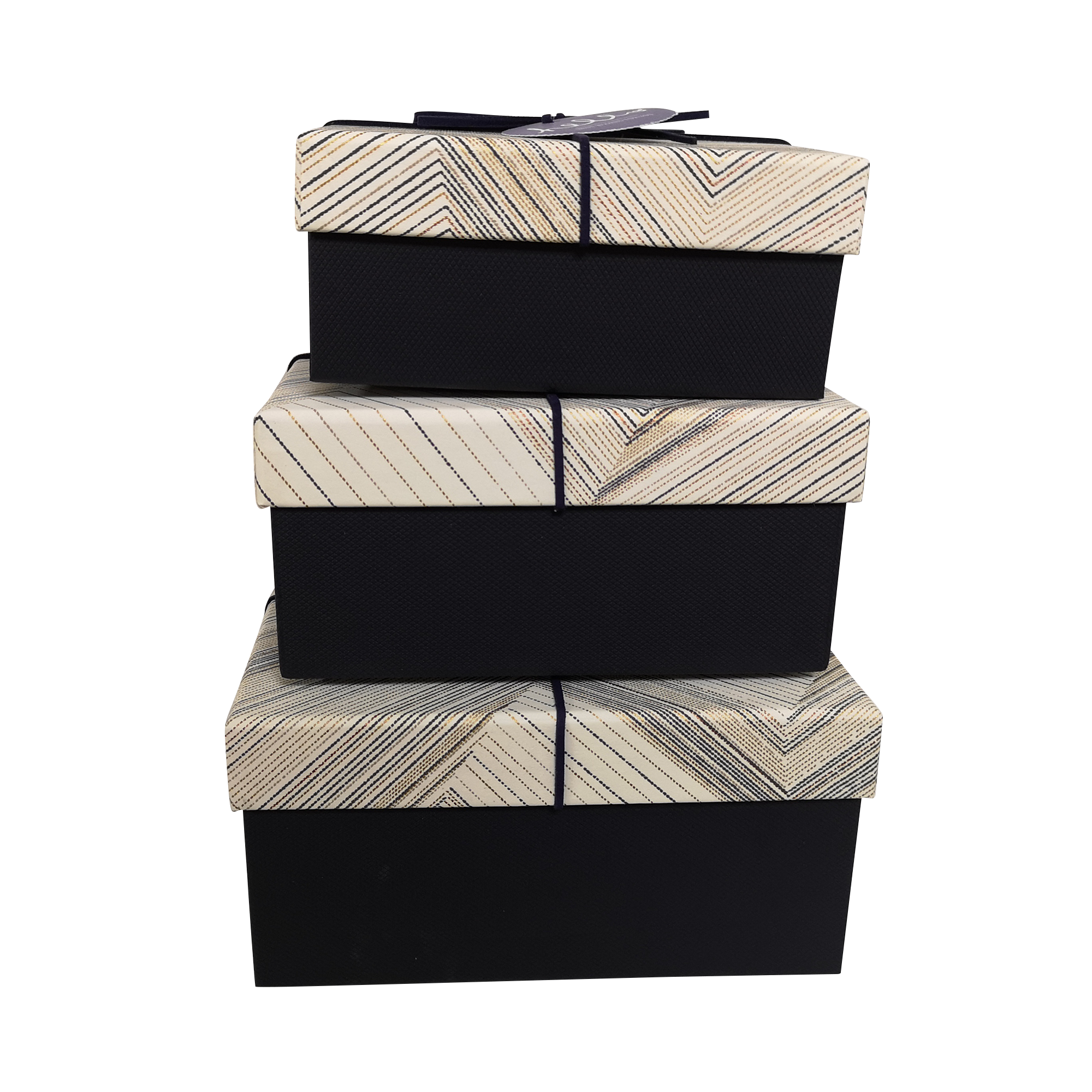 Square Rigid Striped Geormetric Gift Box with Ribbon & Tag