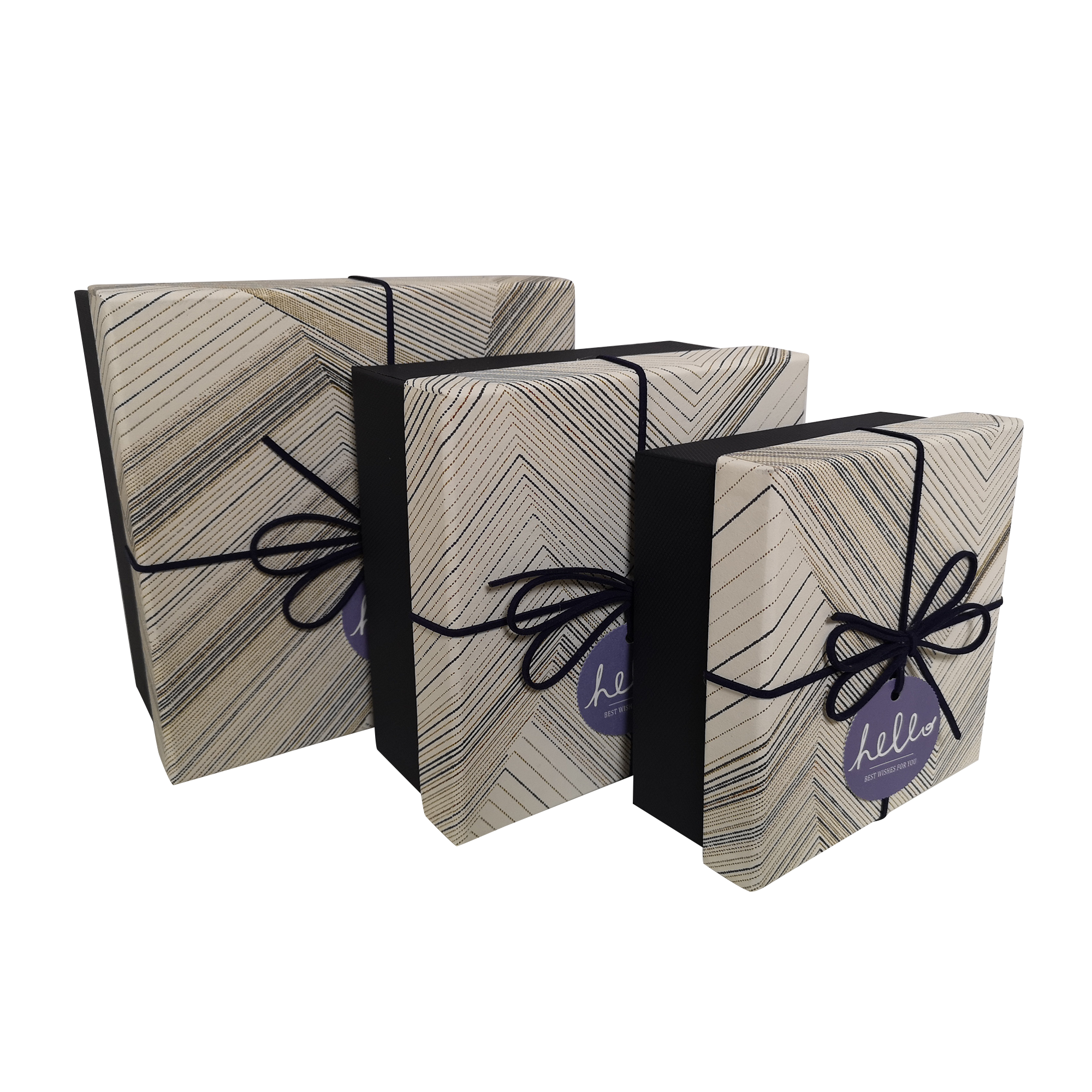 Square Rigid Striped Geormetric Gift Box with Ribbon & Tag