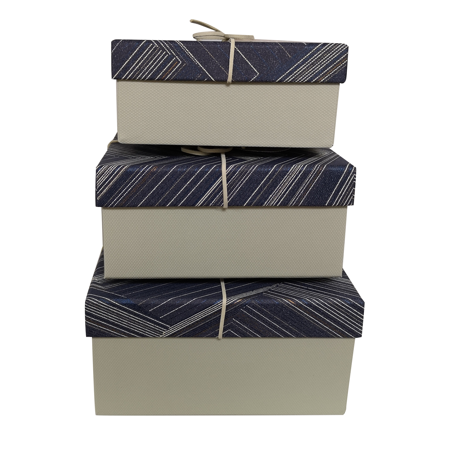 Square Rigid Striped Geormetric Gift Box with Ribbon & Tag