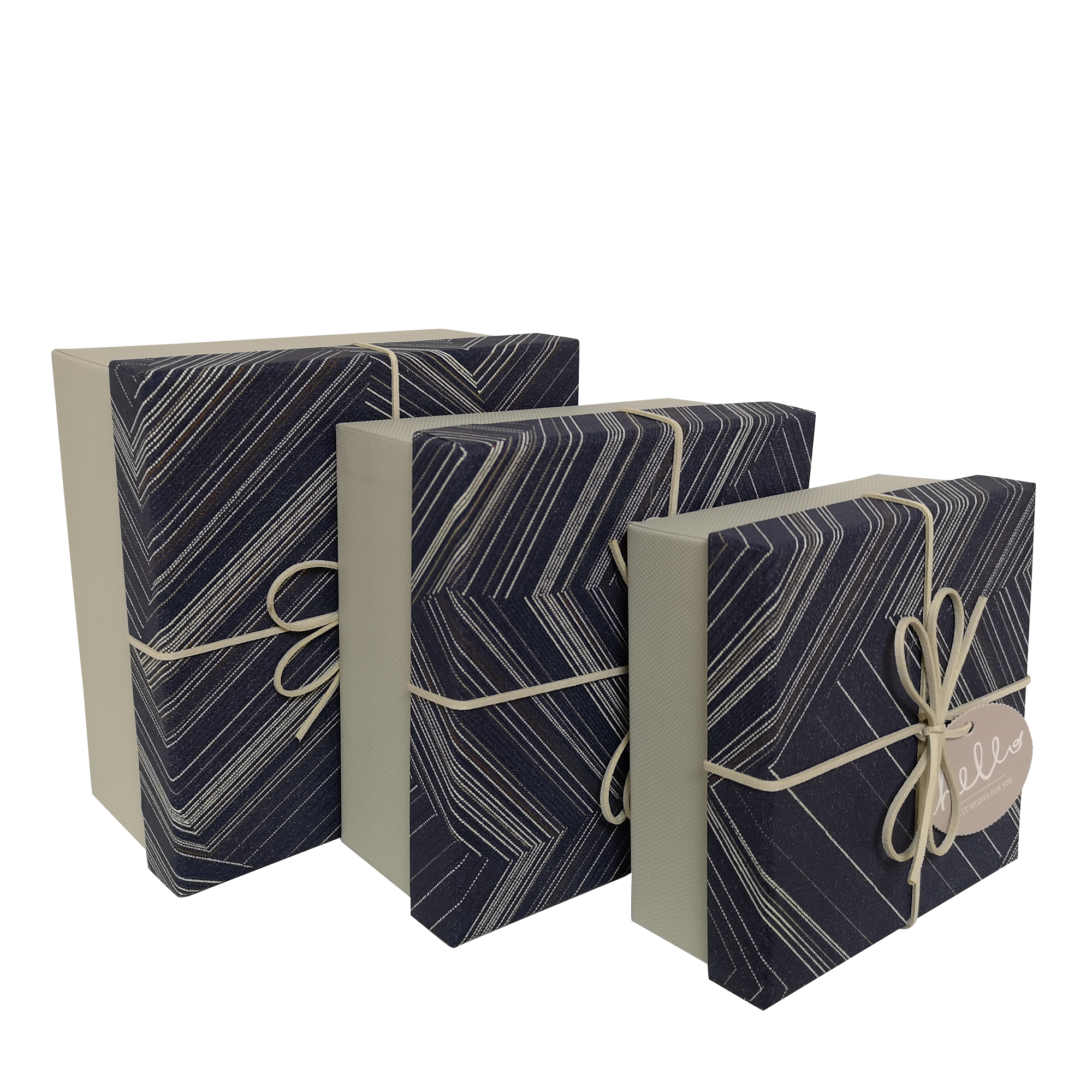 Square Rigid Striped Geormetric Gift Box with Ribbon & Tag