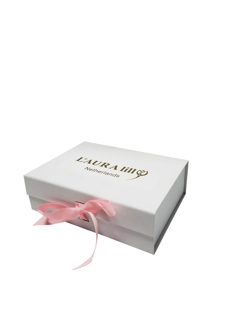 A4 Size White Folding Magnetic Gift Box with Ribbon
