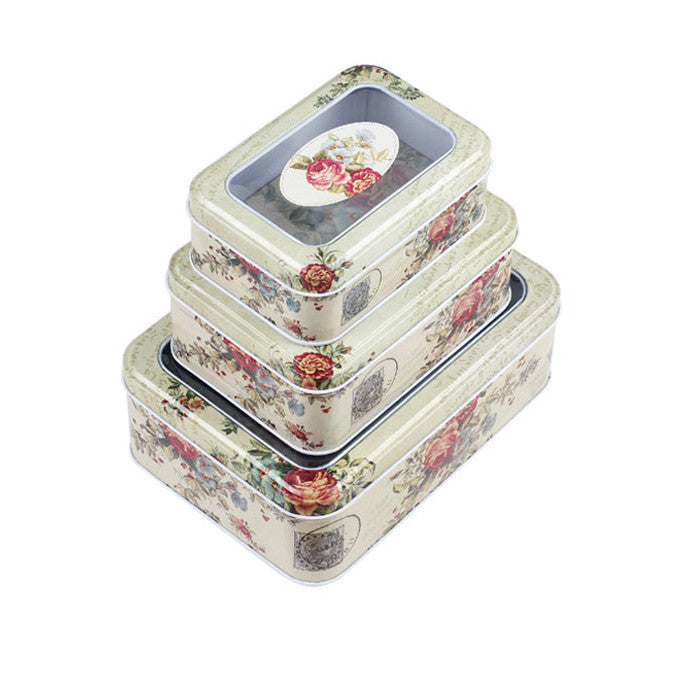 Rectangular Window Lid Christmas Gifts Stackable Storage Tin - Set of 3 - Ld Packagingmall