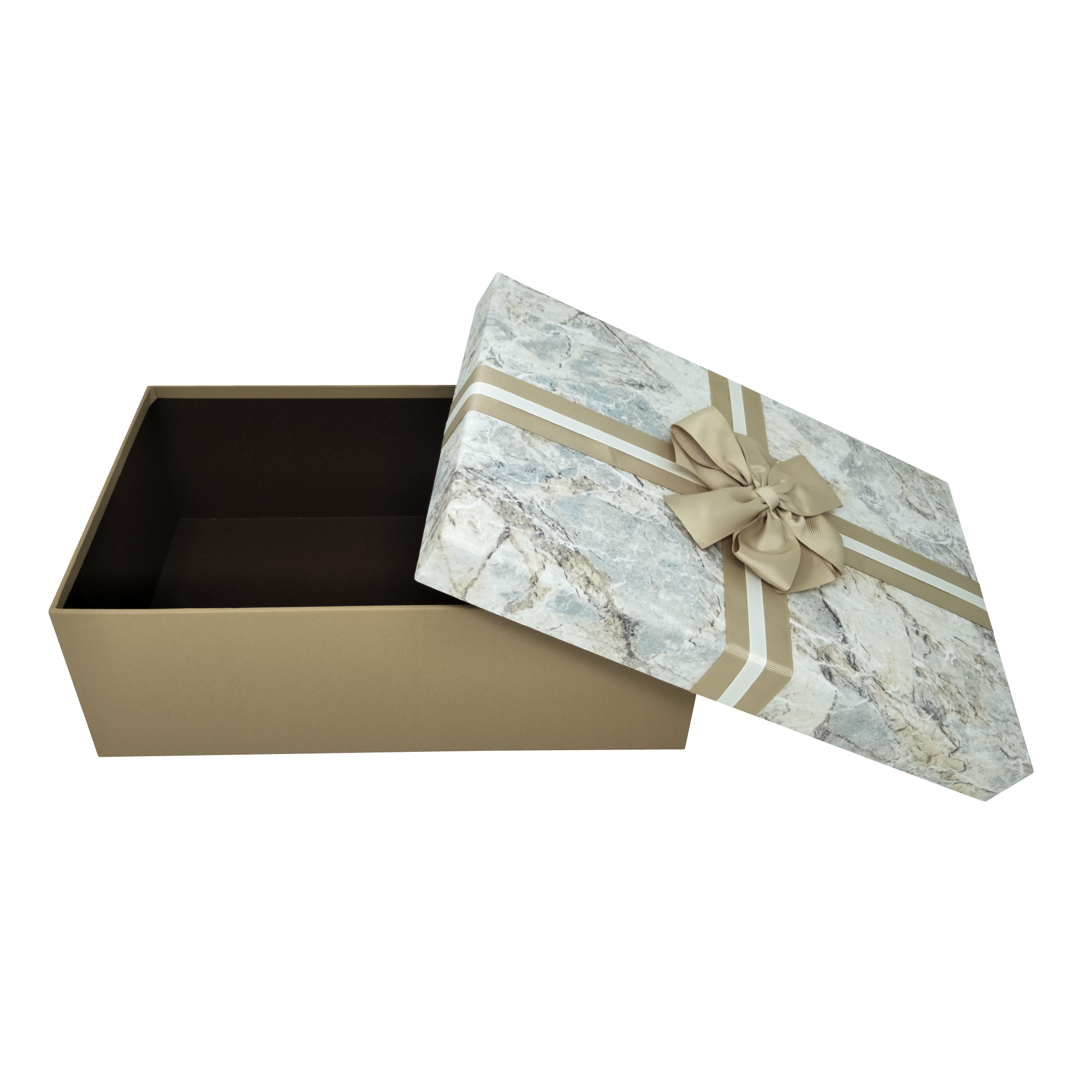 Luxury Extra Large Rectangular Rigid Marble Print Gift Box With Gold Ribbon & Bow
