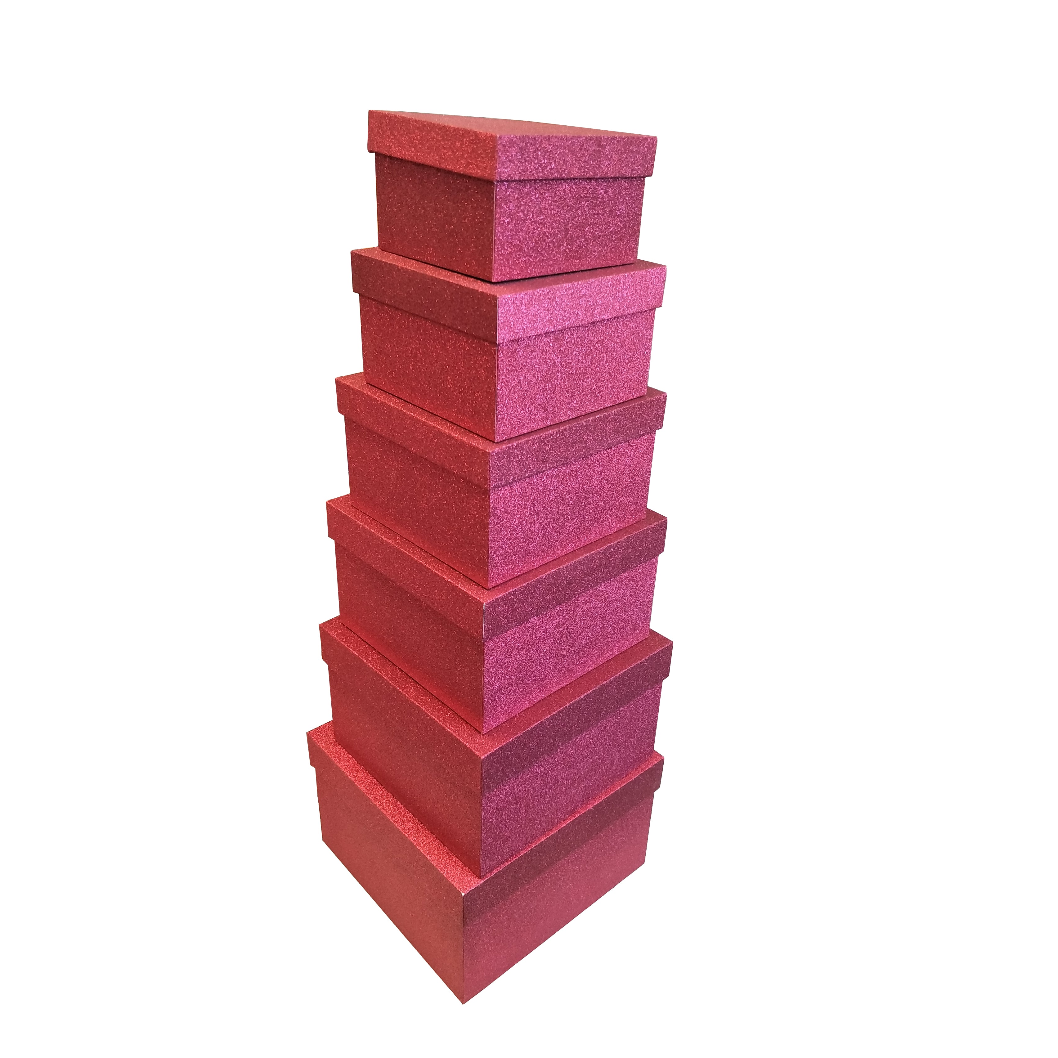 Red Square Glitter Rigid Storage Decoration Gift Box Set of 6 Pieces With Lid - Ld Packagingmall